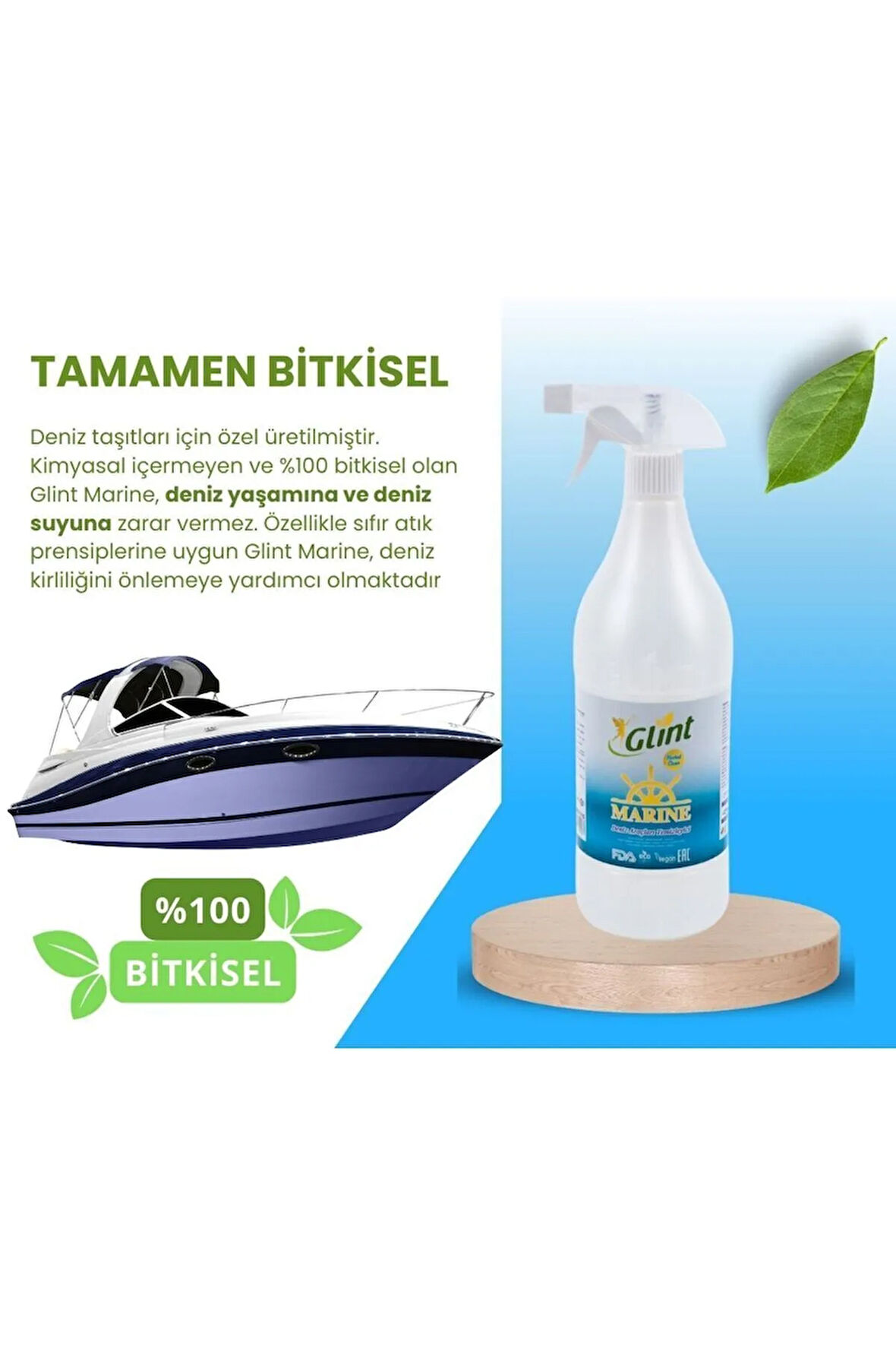 Glint  Marine 1 Litre Bitkisel Kimyasalsız Tekne Yüzey Temizleyici Kokusuz Sprey