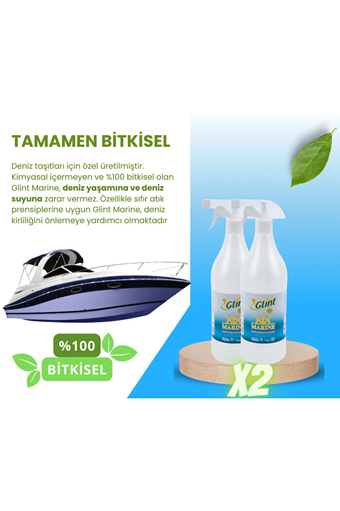 Glint  Marine 2 X 1 Lt. %100 Bitkisel Mucize Tekne Karavan Genel Temizlik Spreyi