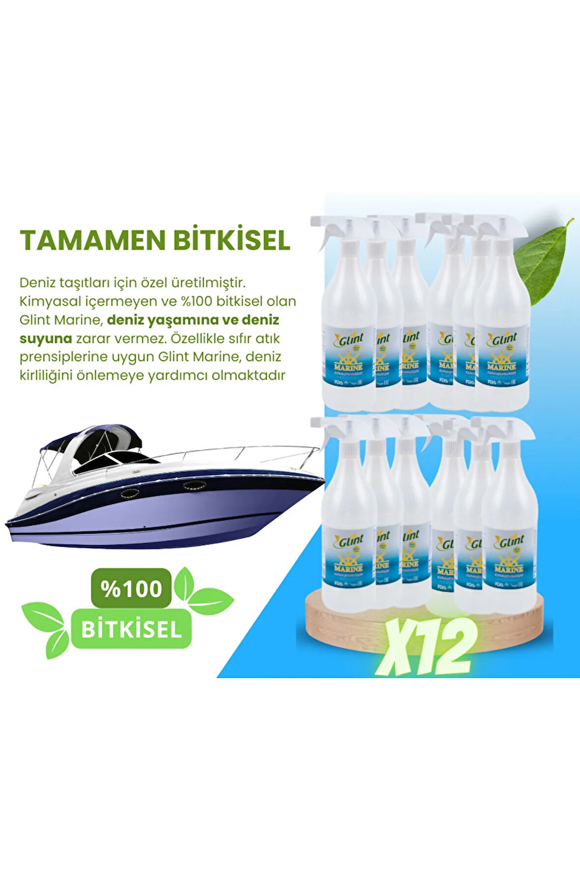 Glint  Marine 12 X 1 Lt. %100 Bitkisel Vegan Sintine Dış Mekan Deniz Dostu Temizlik Spreyi