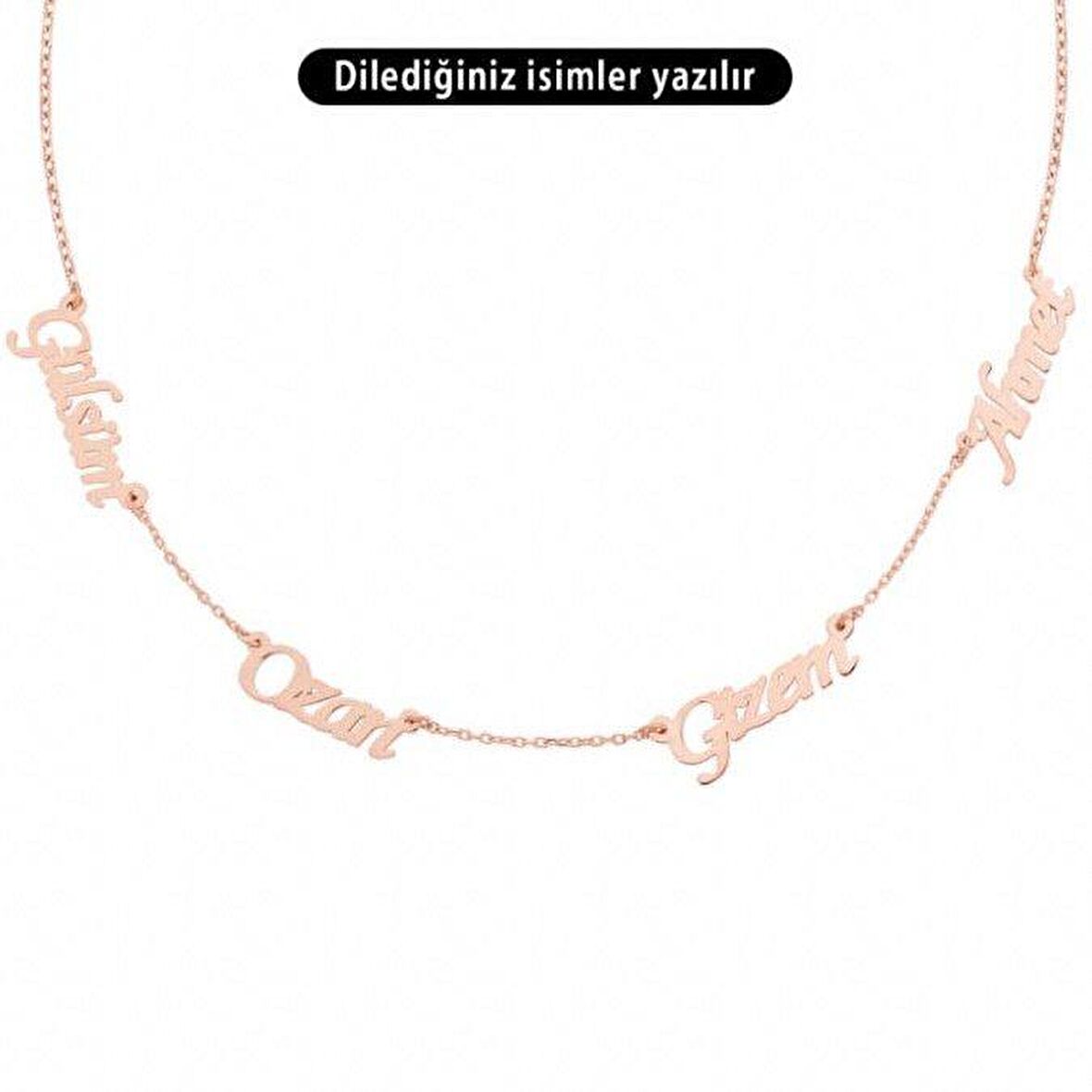 4 Dört İsimli Gümüş Aile Kolyesi