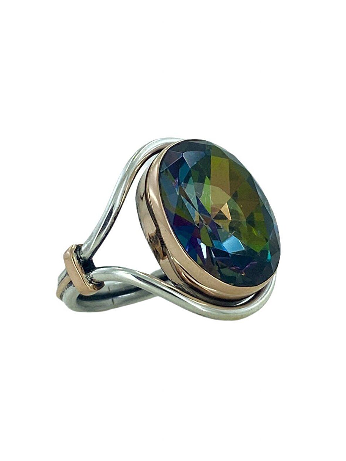 Oval Mistik Topaz Otantik El Üretim Özel Tasarım Gümüş Yüzük