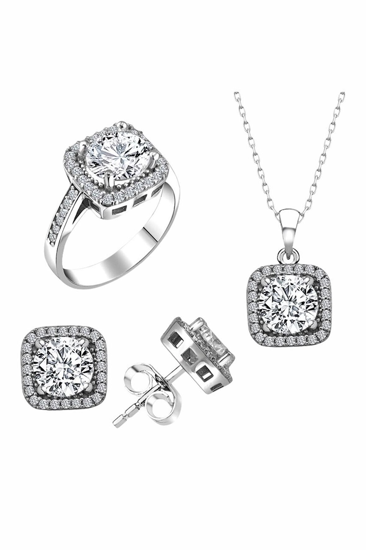 Sertifikalı Baget 3.00 Carat Swarovski  925 Gümüş Set Takım