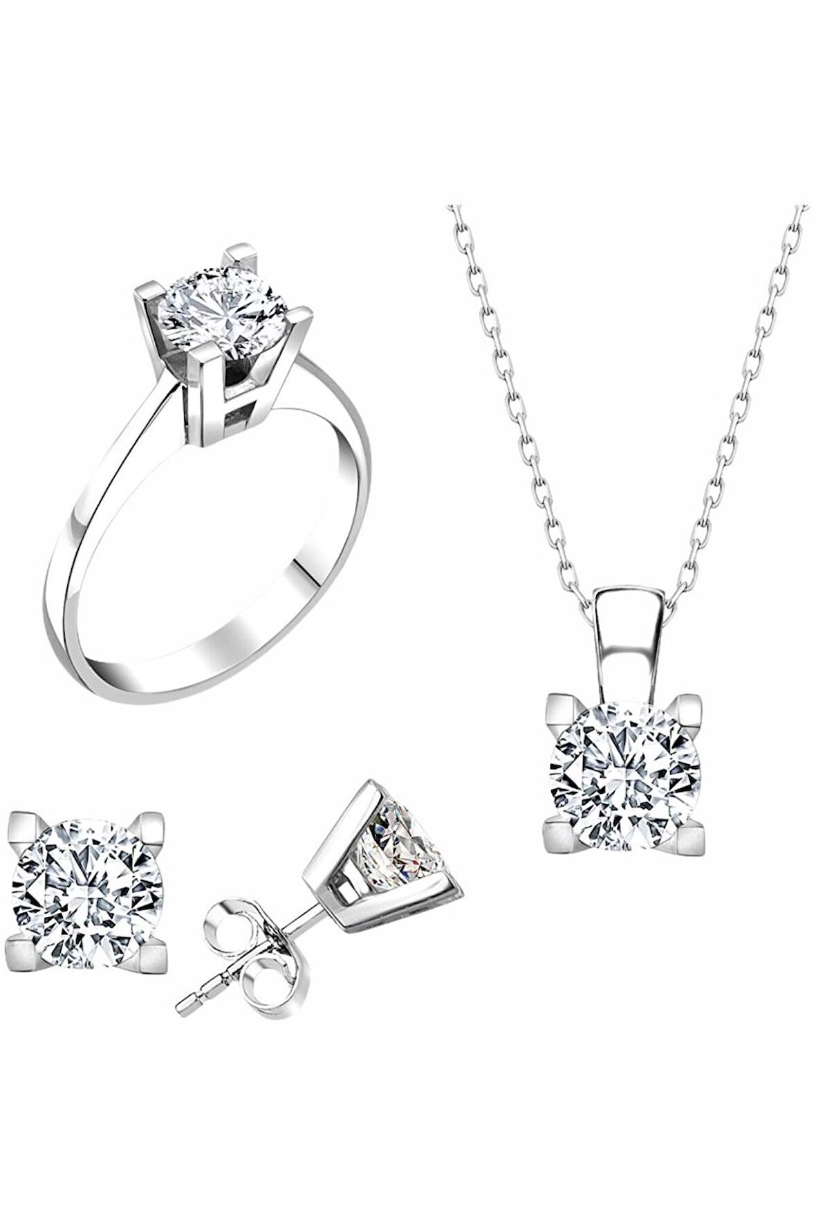 Sertifikalı Swarovski Tektaş 925 Gümüş Set Takım