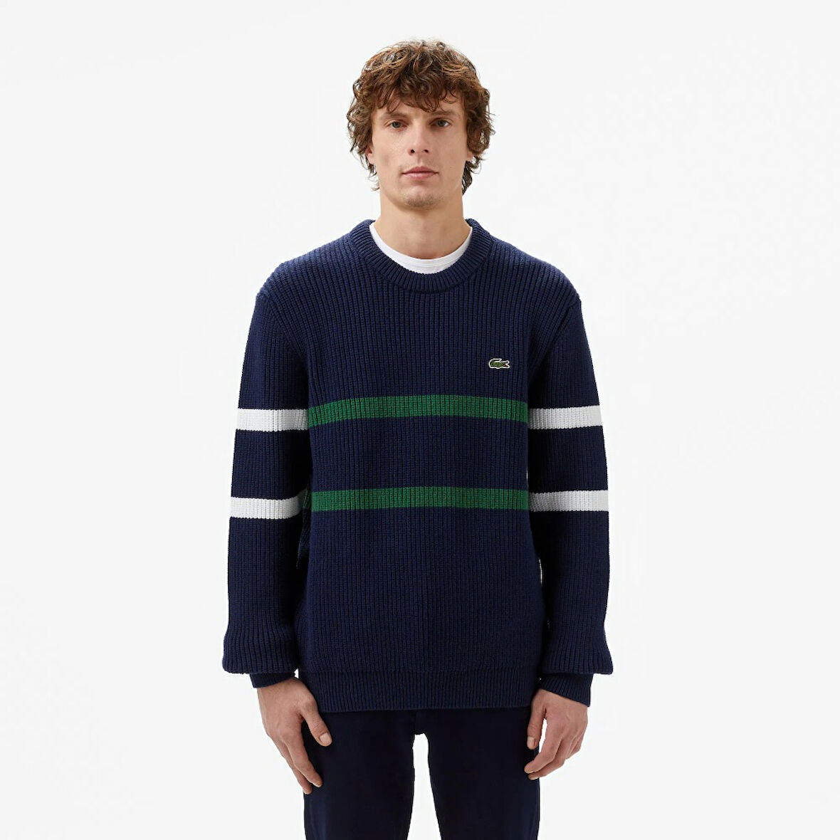 Lacoste Bisiklet Yaka Çizgili Regular Fit Kazak