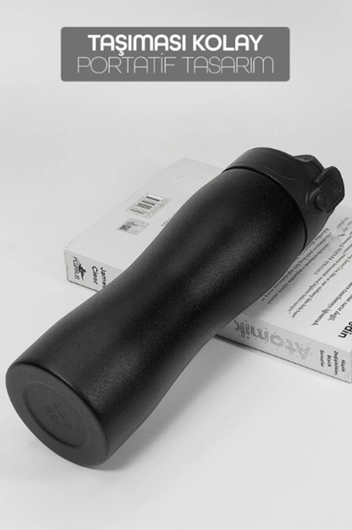 Komple Paslanmaz Çelik Matara Pipetli Mat Renk Spor Matarası Suluğu 304 Çelik Suluk Siyah 1158