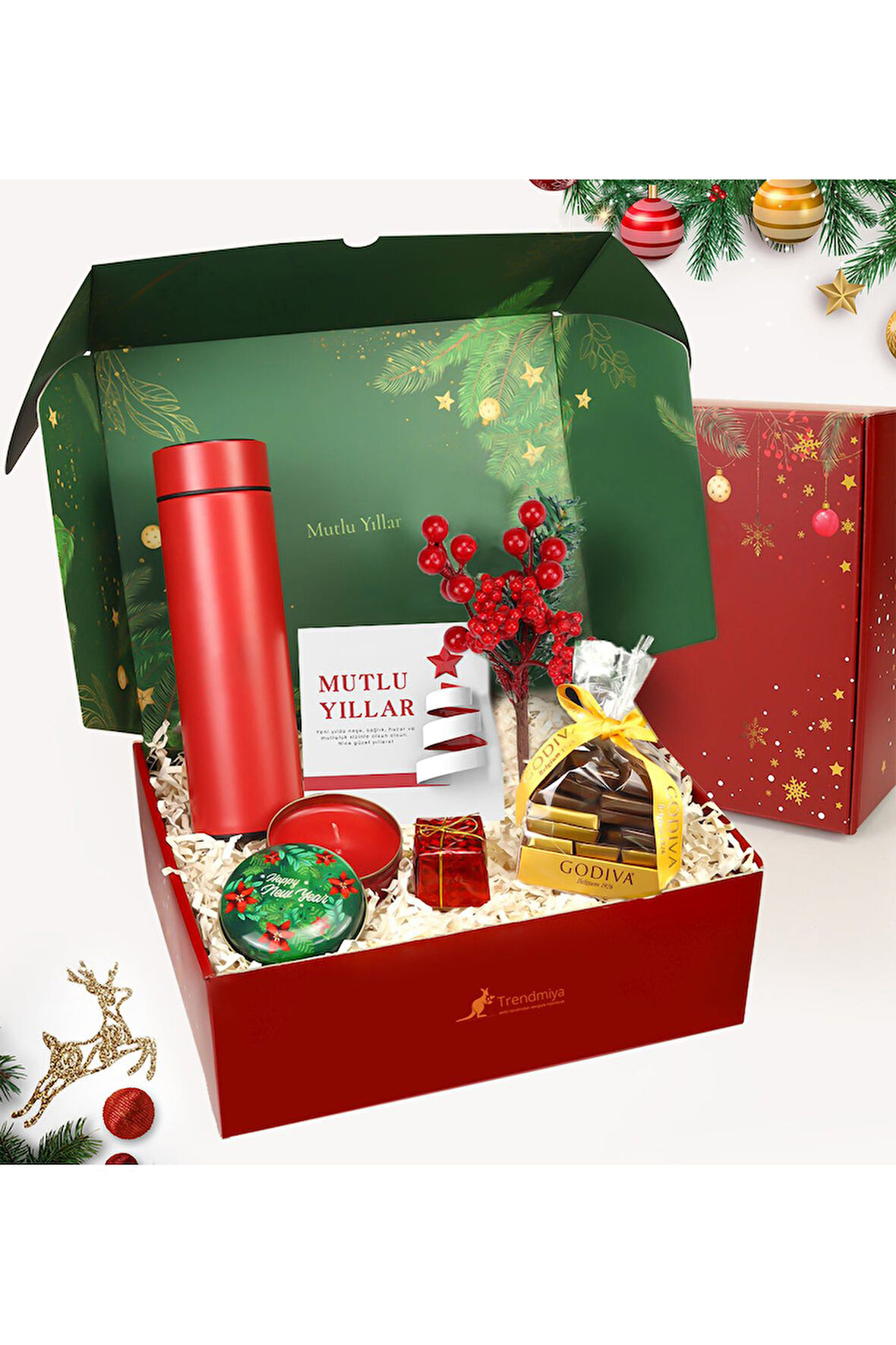 Termos & Godiva Çikolata & Mum & Kokina Hediye Seti