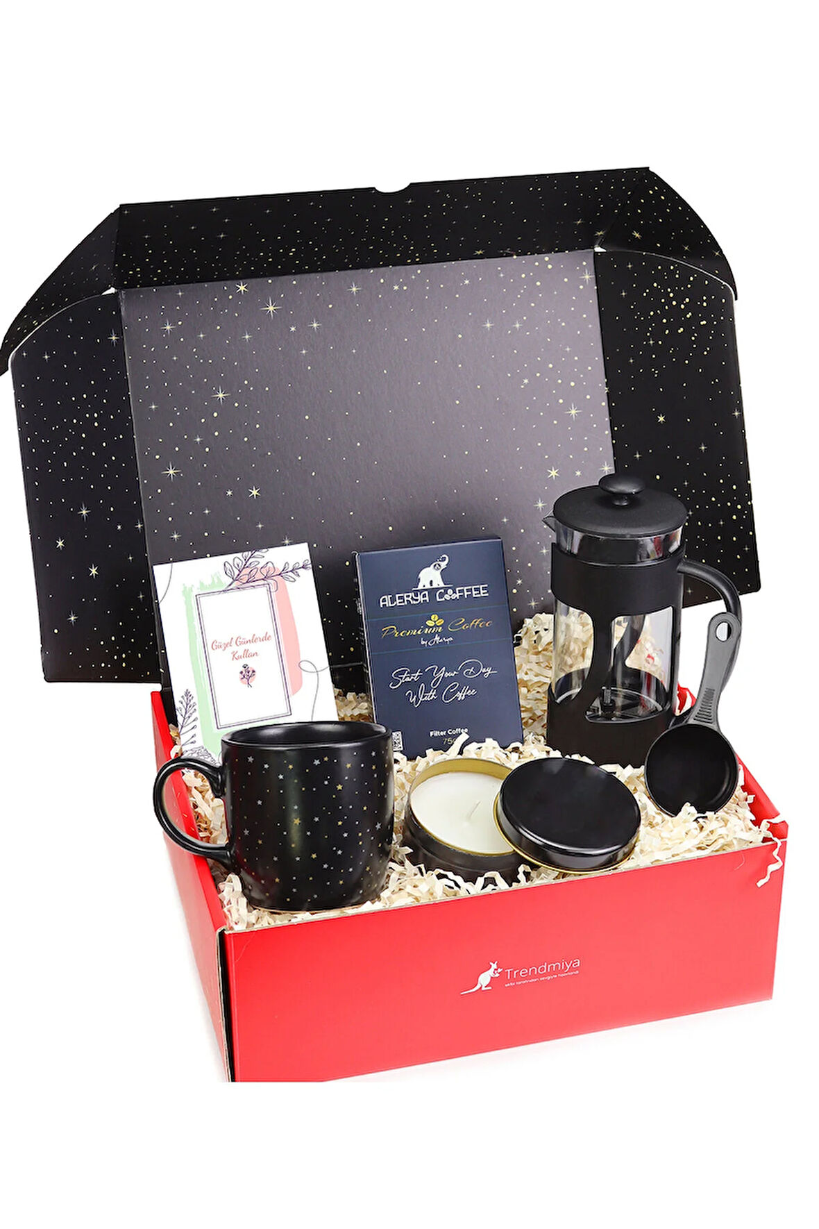 French Press & Alerya Kahve & Kupa & Mum Hediye Seti
