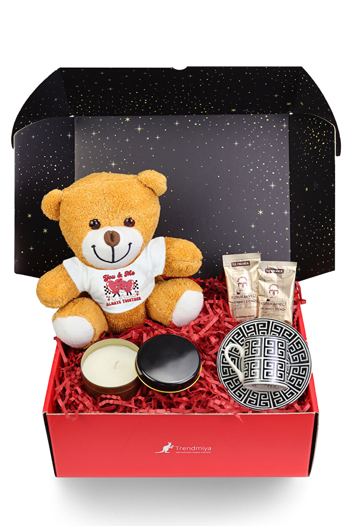 Peluş Ayıcık & Kahve Fincanı & Türk Kahvesi & Mum Hediye Seti