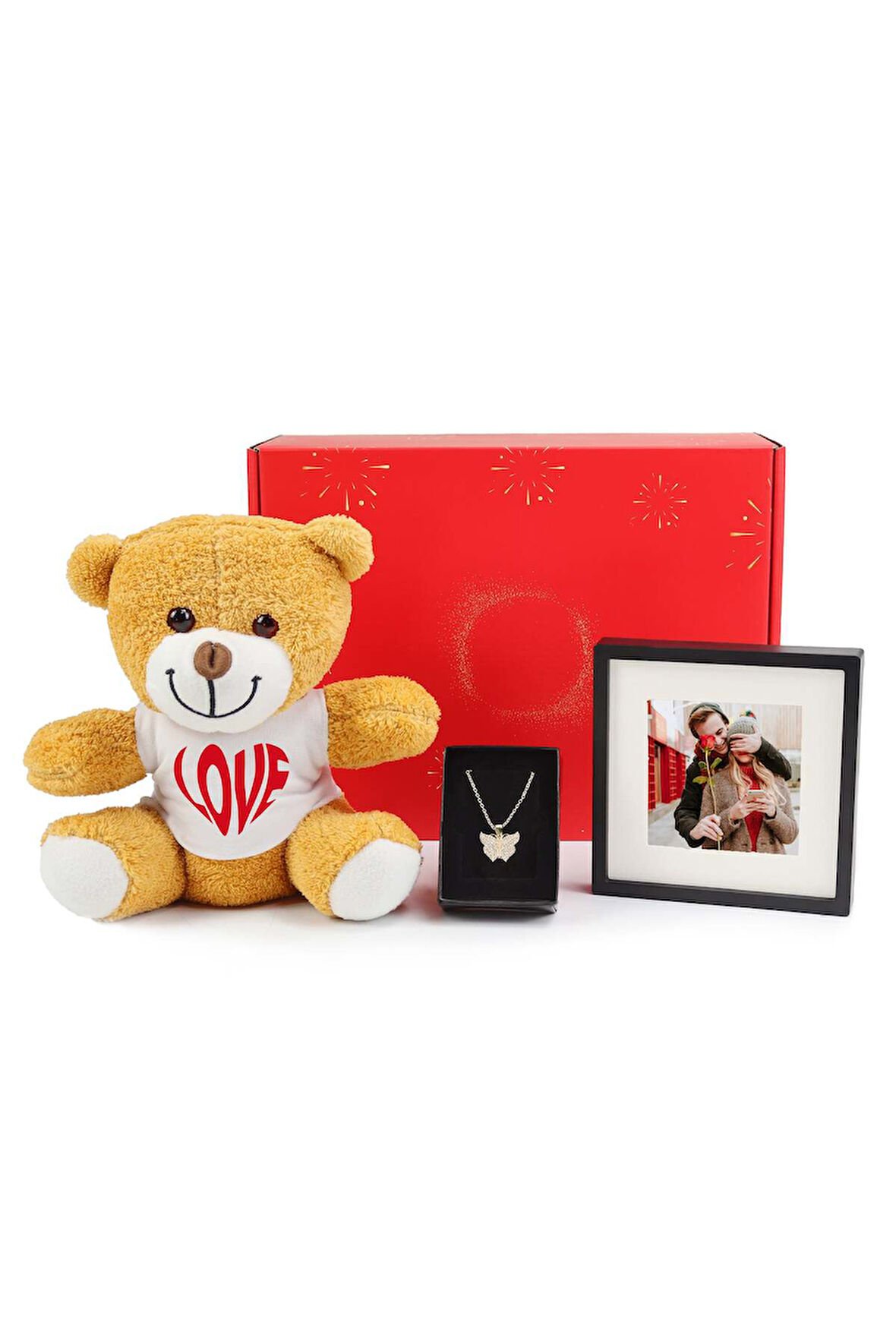 Peluş Ayıcık & Kolye & Çerçeve Hediye Kutusu