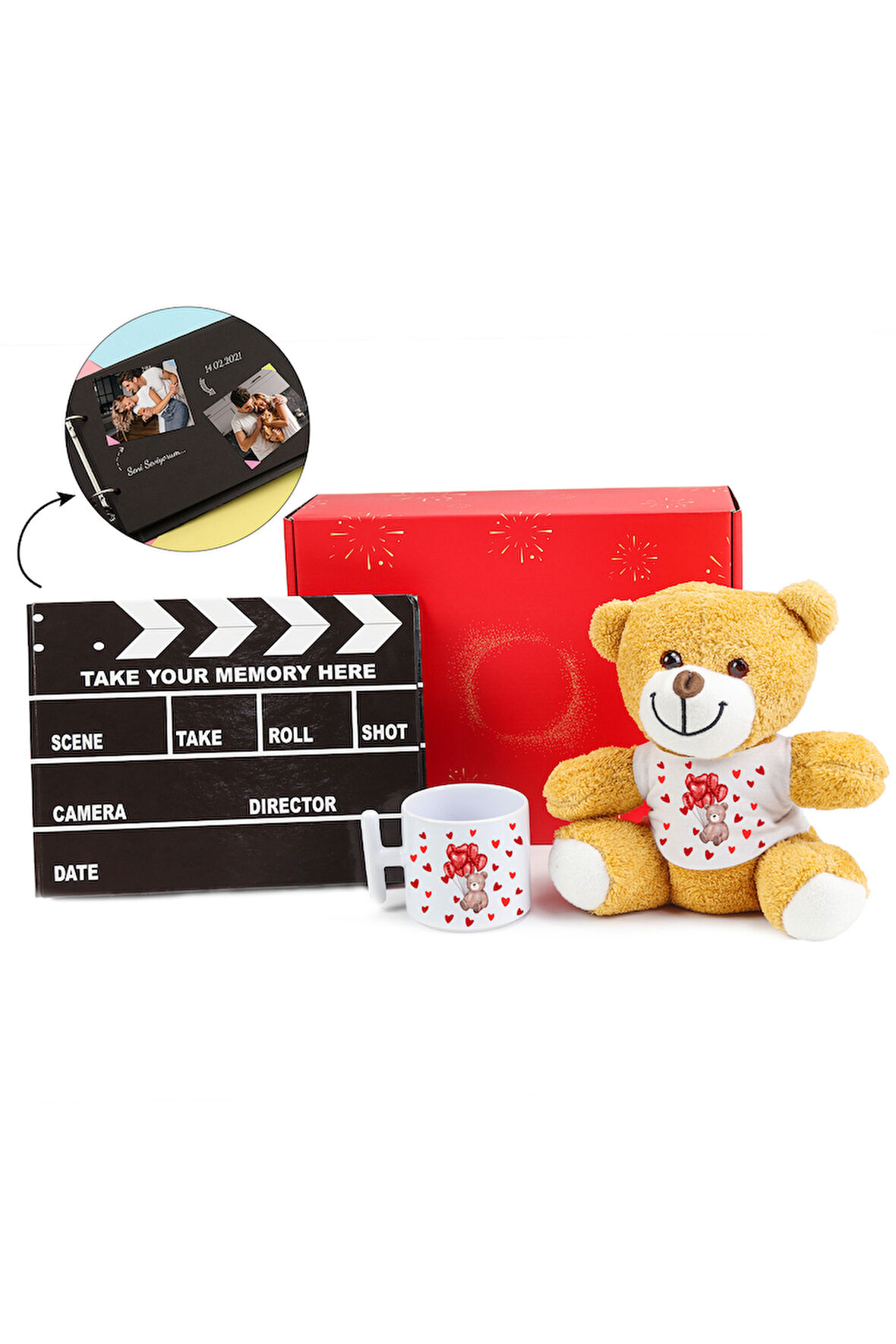 Sevgiliye Özel Kupa & Peluş Ayıcık & Klaket Albüm Hediye Seti