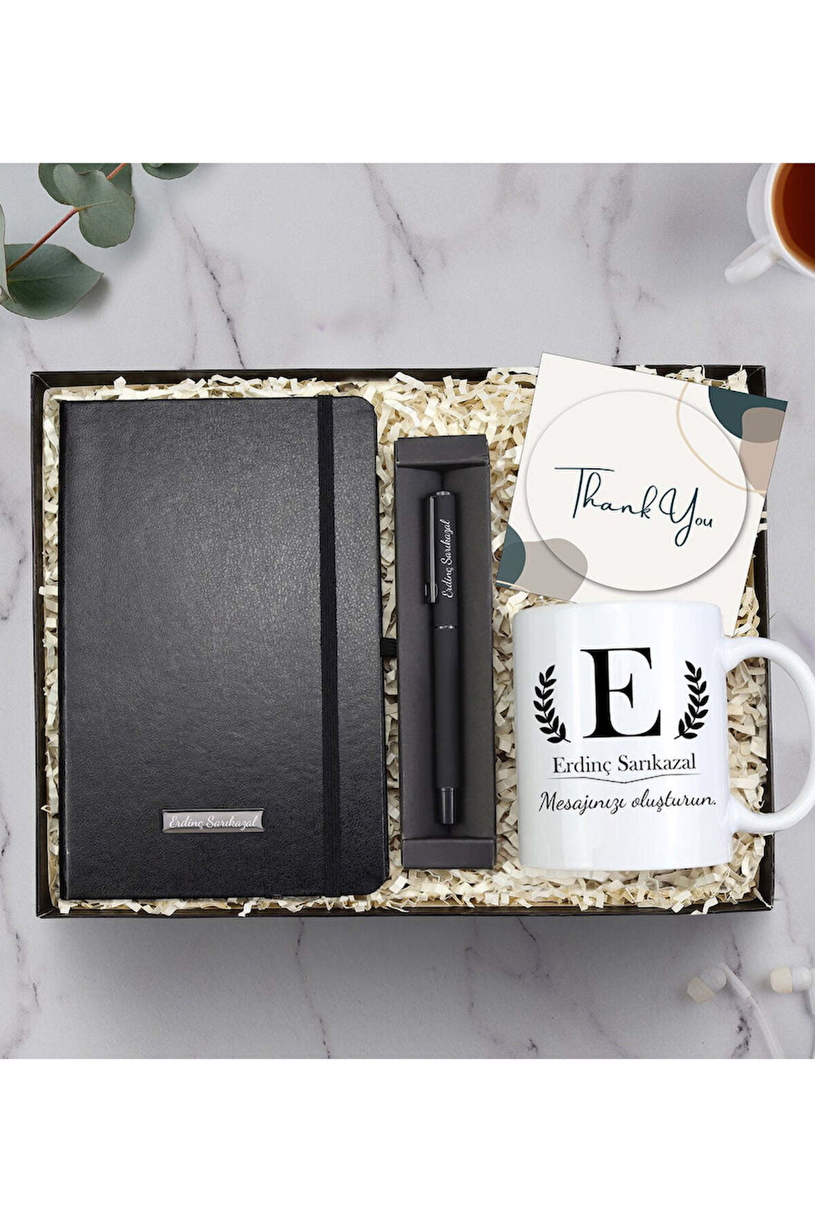 Kişiye Özel Mesajlı Kupa & İsme Özel Defter & Roller Kalem Hediye Seti