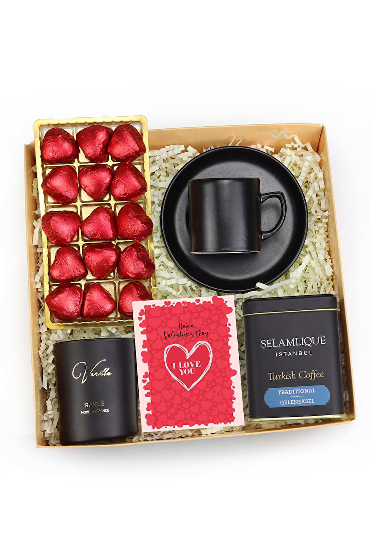 Siyah Fincan & Mum & Çikolata & Türk Kahvesi Hediye Seti