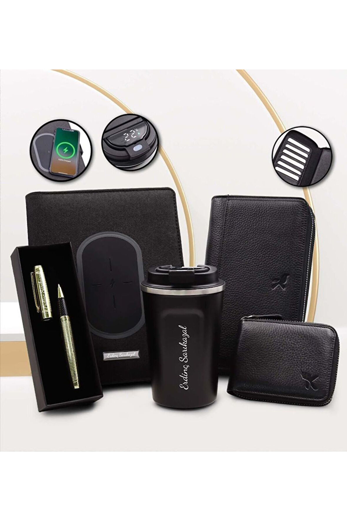 Kişiye Özel Wireless Powerbank & Organizer & Kalem & Termos & Portföy Cüzdan & Kartlık Hediye Seti