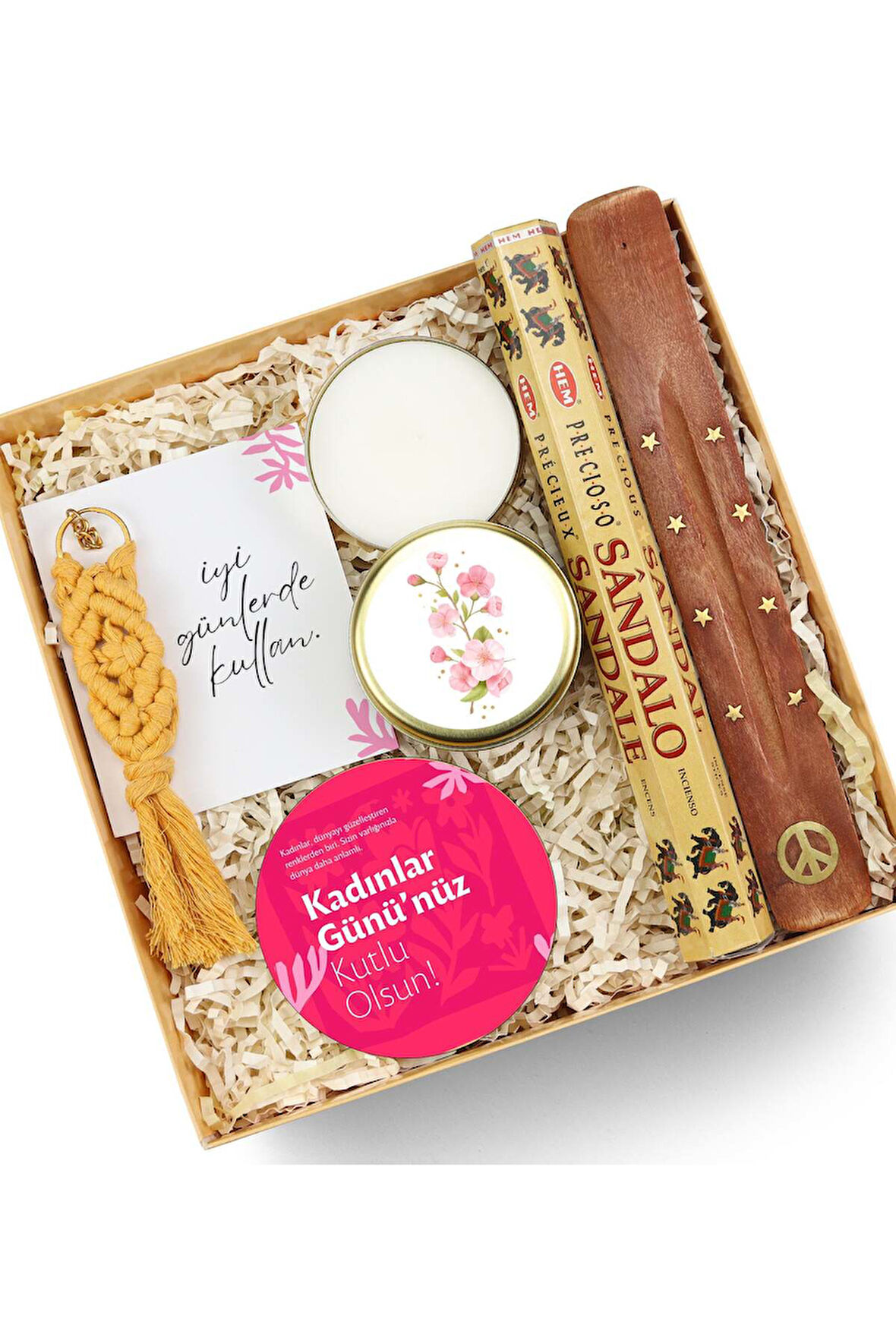 Makrome Anahtarlık & Mum & Bardak Altlığı & Tütsü Hediye Seti