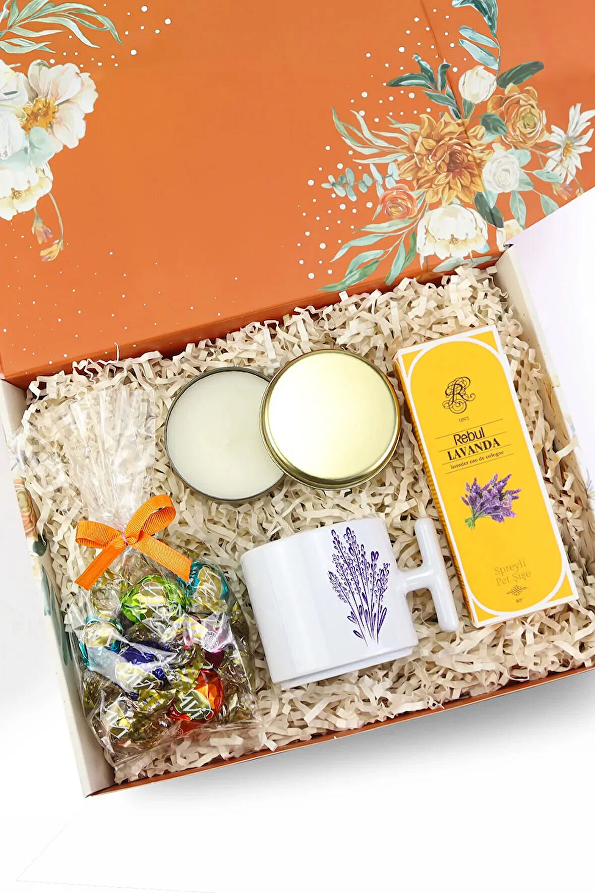 Mum & Lavi Çikolata & Kolonya & Bardak Hediye Seti