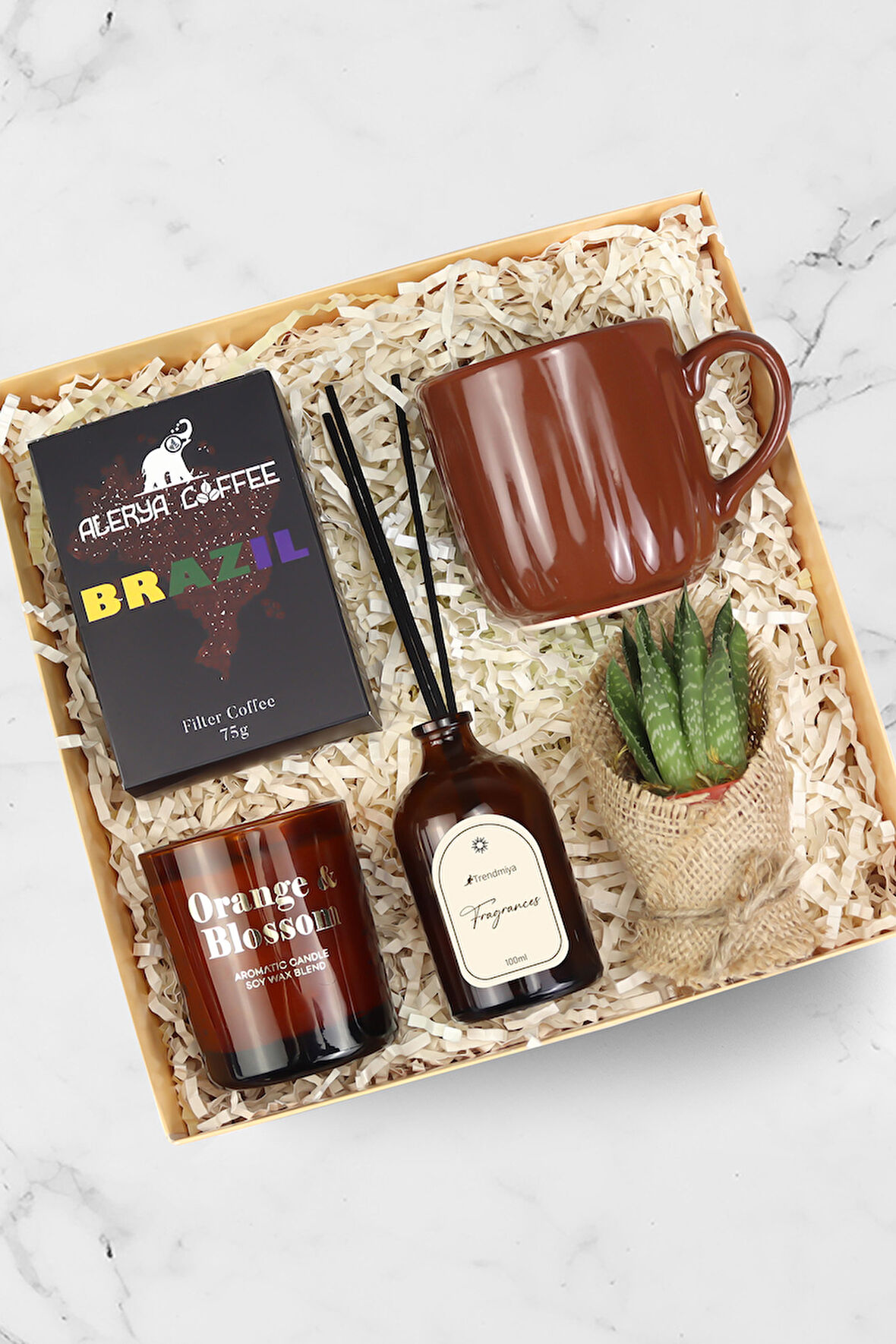 Alerya Filtre Kahve & Kupa & Mum & Çiçek & Oda Kokusu Hediye Seti