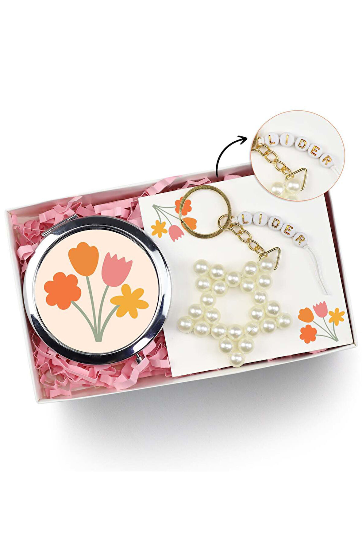 Motto İnci Yıldız Anahtarlık & El Aynası Hediye Seti