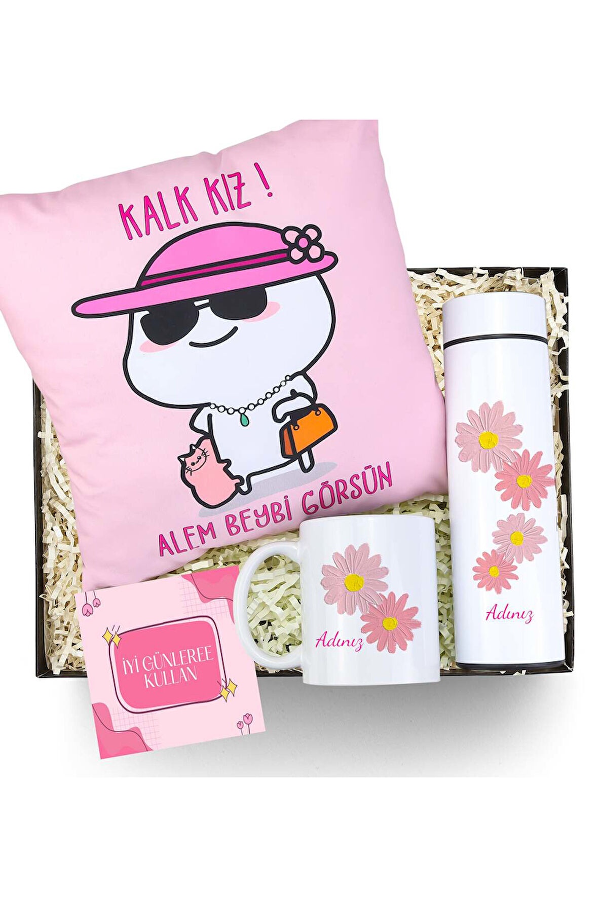 Kişiye Özel Termos & Motto Yastık & Kupa Hediye Seti