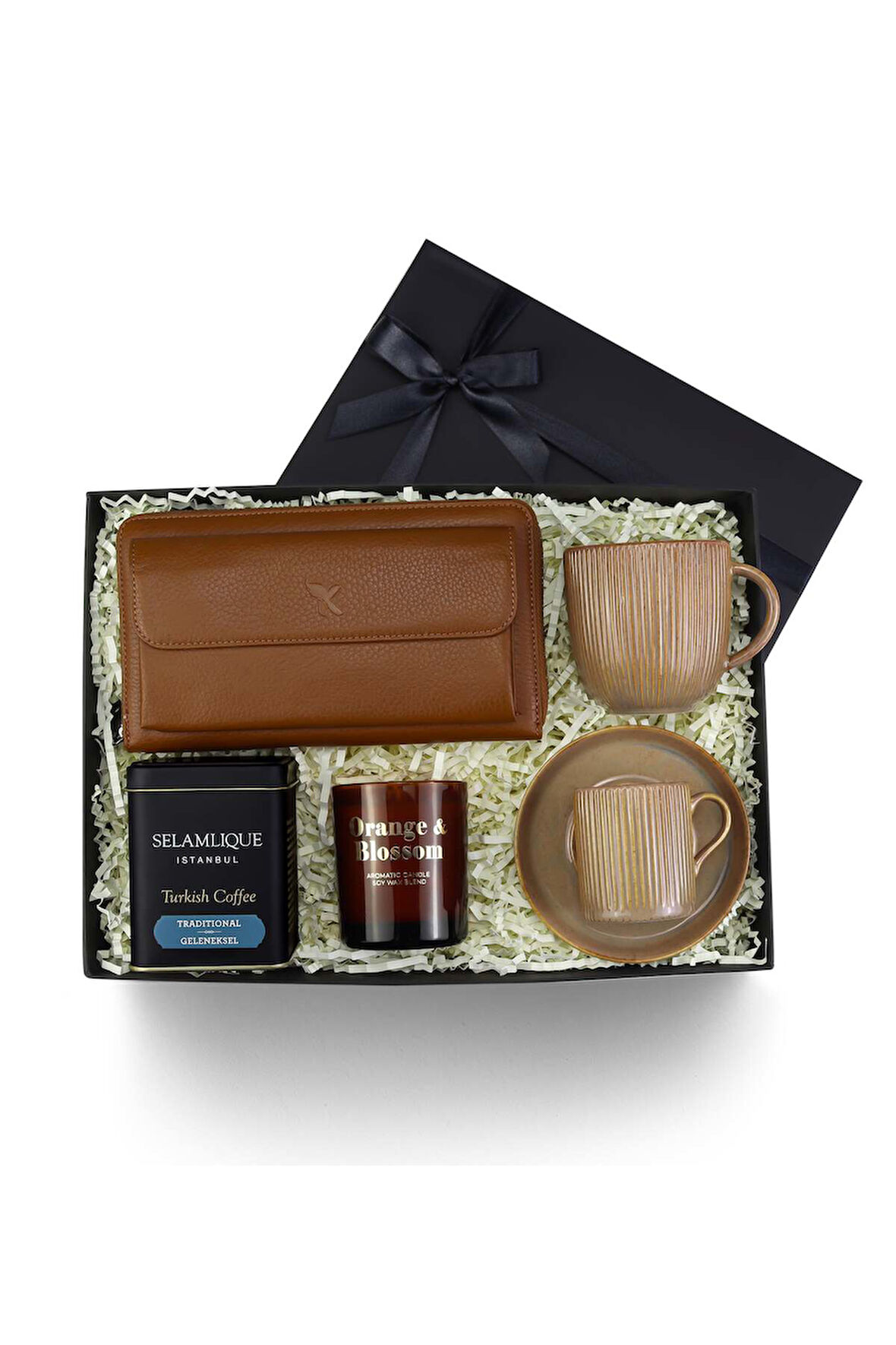 Mum & Fincan & Kupa & Deri Cüzdan & Türk Kahvesi Premium Hediye Seti