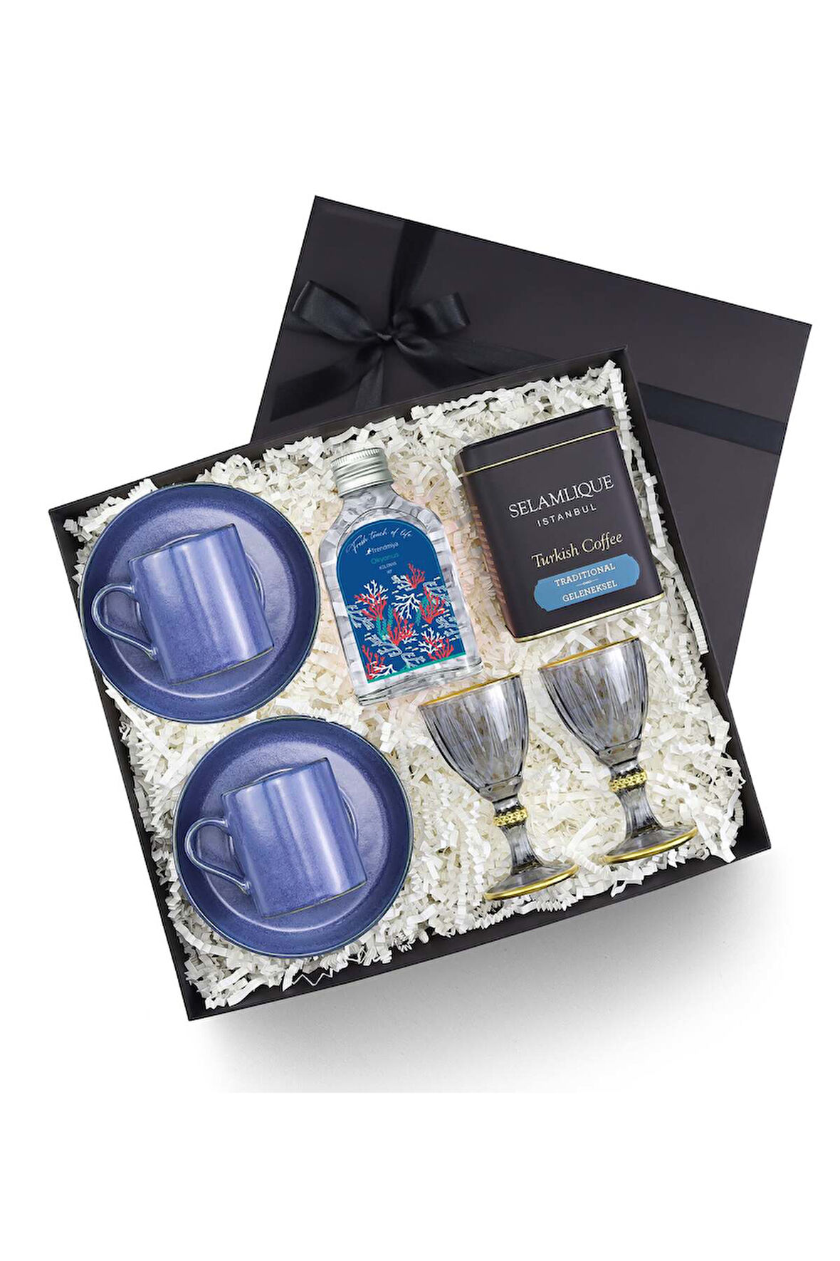 100ml Kolonya & Türk Kahvesi & 2'li Fincan ve Kahve yanı Bardağı Premium Hediye Seti