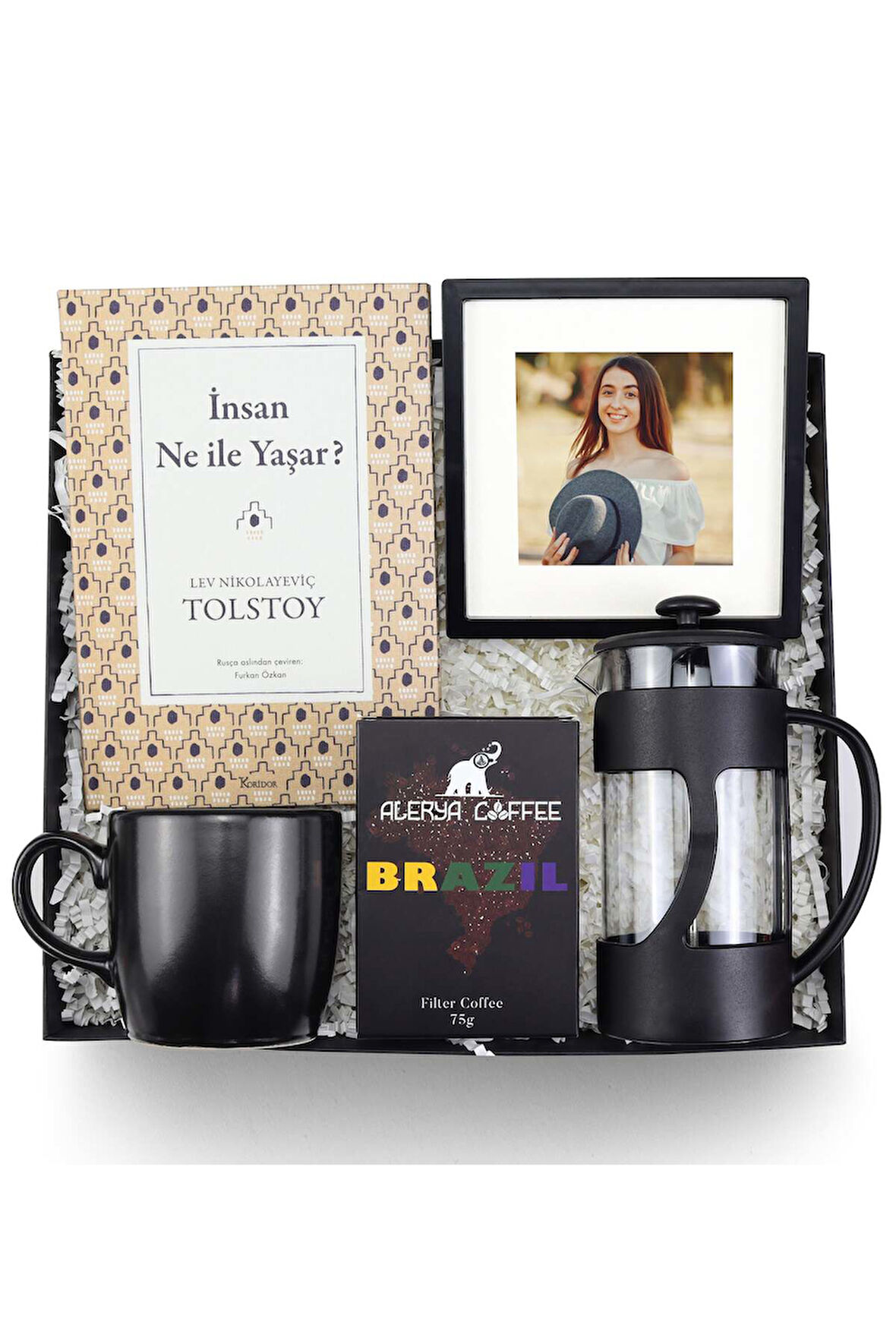 Kitap & Çerçeve & French Press & Kupa & Kahve Premium Hediye Seti