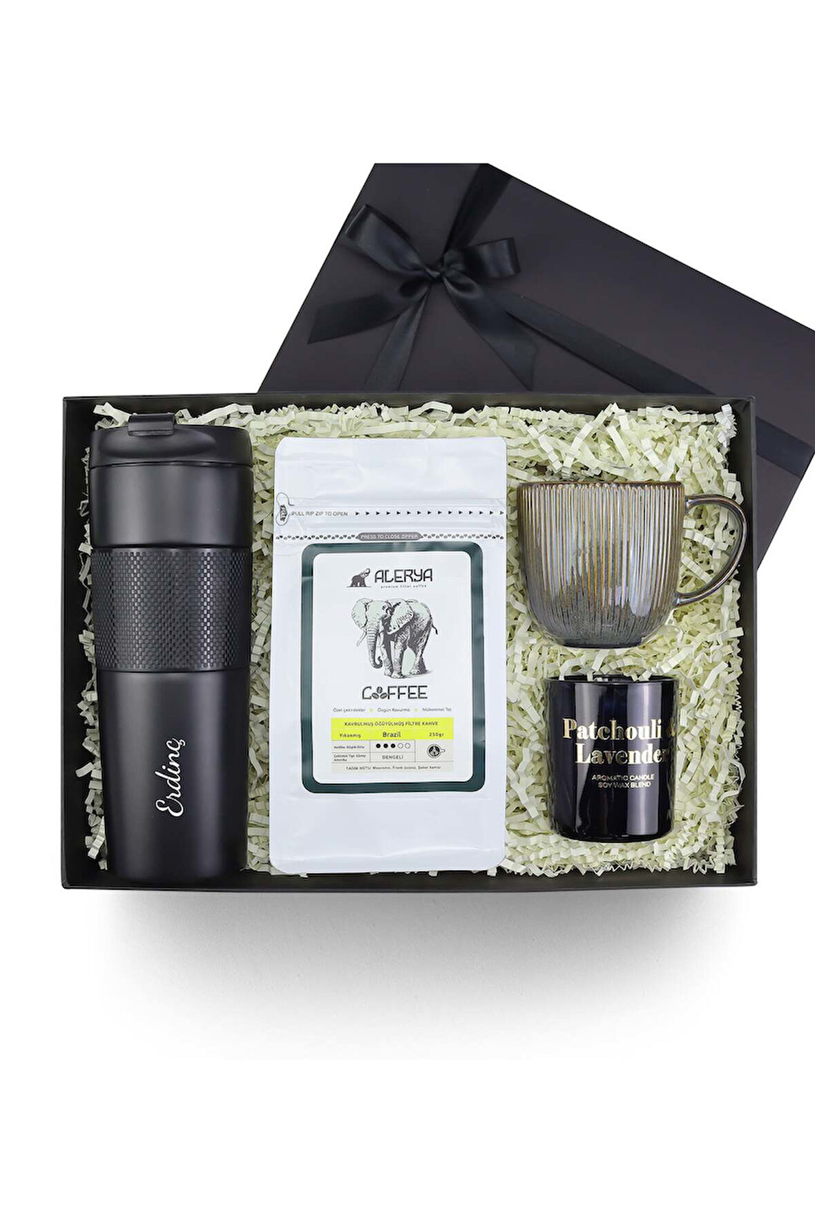 250gr Filtre Kahve & Kupa & Termos & Rakle Mum Premium Hediye Kutusu