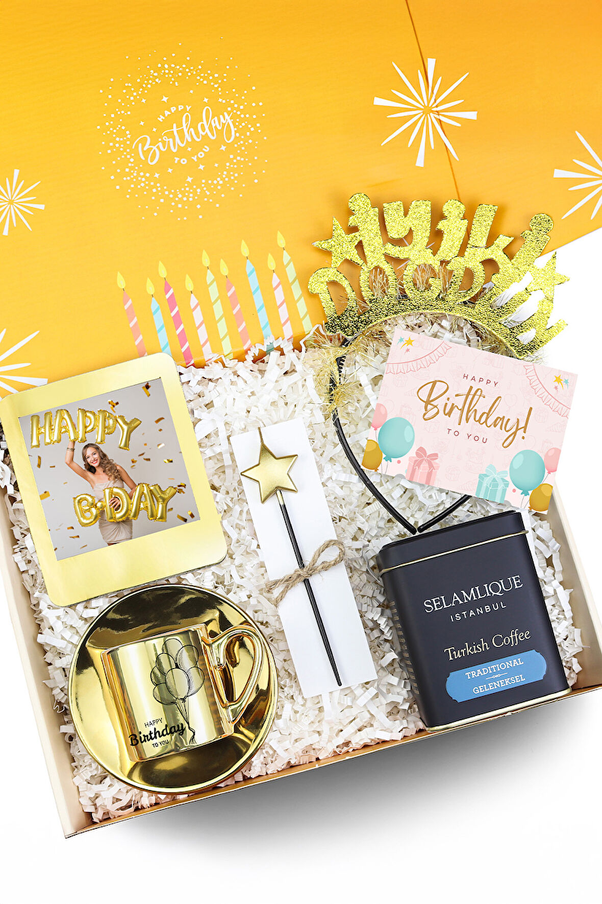 Fincan & Taç & Mum Çerçeve & Türk Kahvesi Premium Hediye Seti