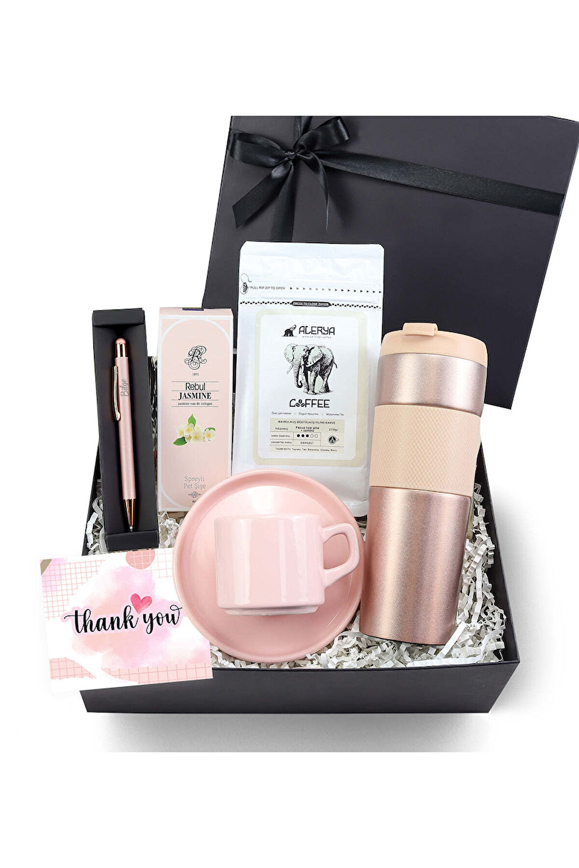 French Pressli Termos & Fincan & 250gr Filtre Kahve & Kolonya & Kalem Premium Hediye Seti