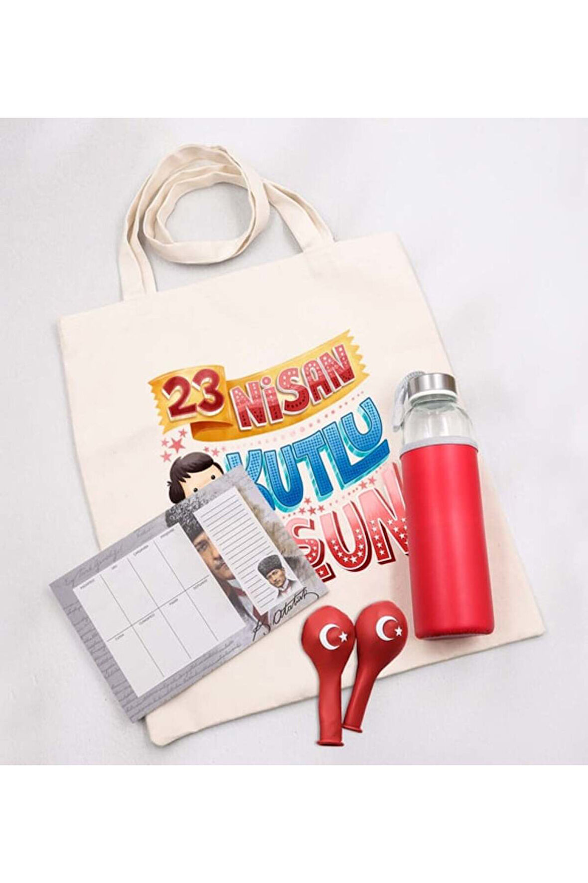 Haftalık Planner & Balon & Bez Çanta & Matara 23 Nisan Hediye Seti