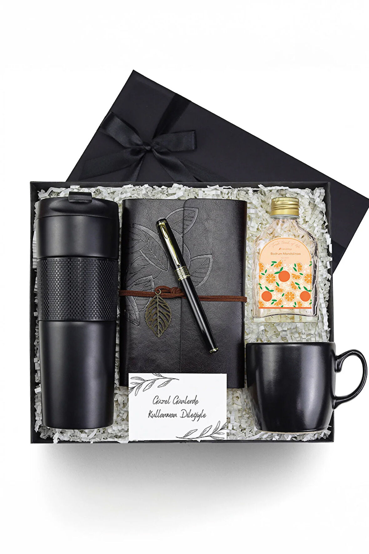 French Press Termos & Anı Defteri & Dolma Kalem & 100 ml Kolonya & Siyah Kupa Premium Hediye Seti