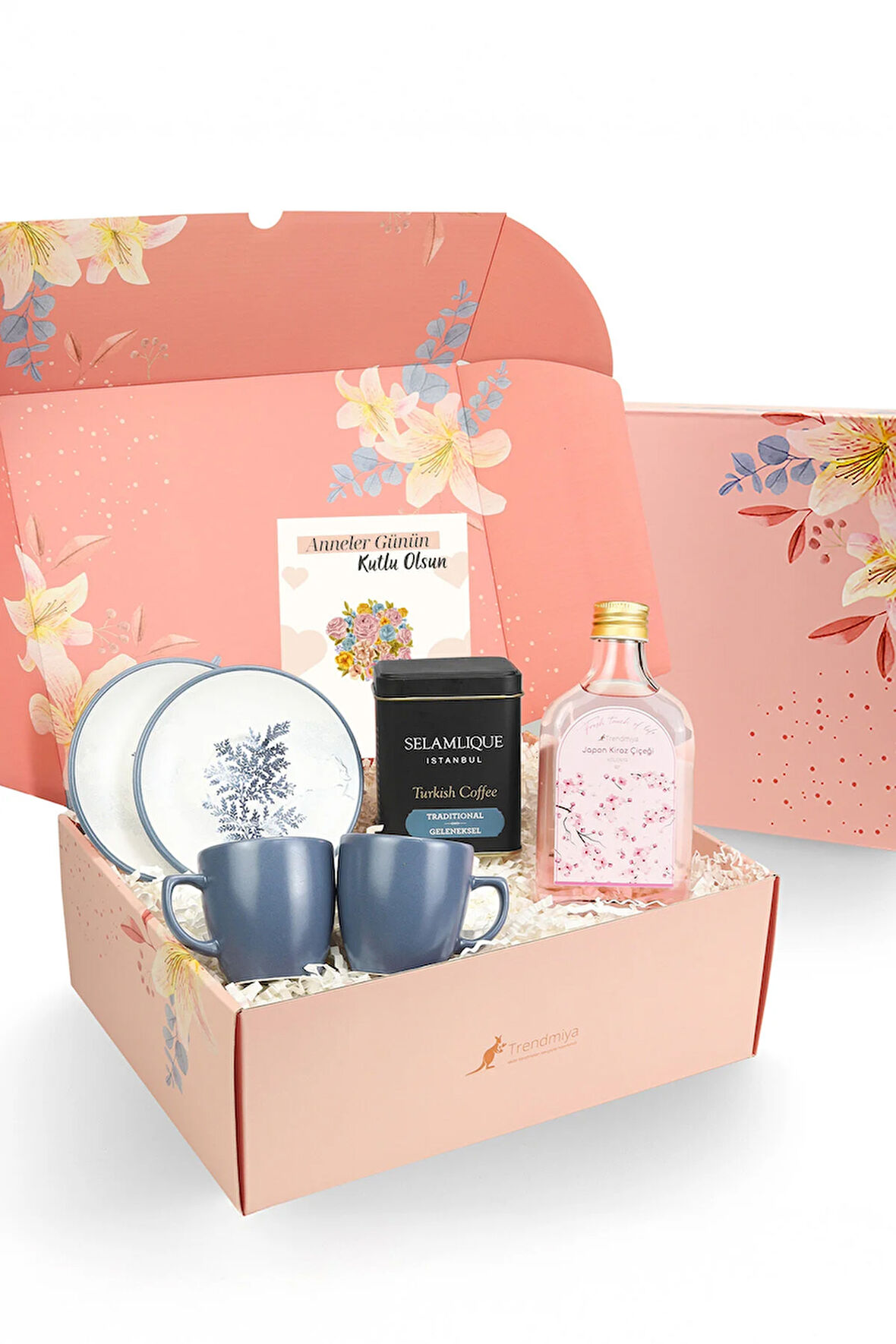 2 li Seramik Kahve Fincan & Selamlıque Türk Kahvesi & Kolonya Hediye Seti