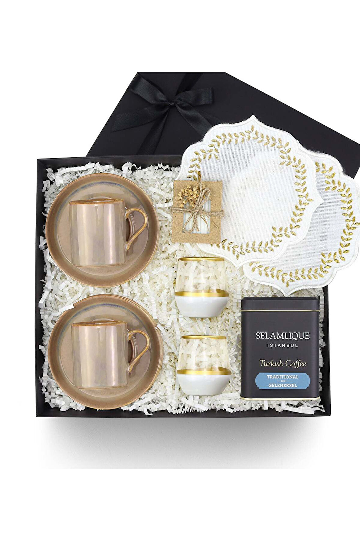 2 li Fincan & Kahve Yanı Su Bardağı & Türk Kahvesi & Sunum Kahve Peçetesi & Mini Sabun Hediye Seti
