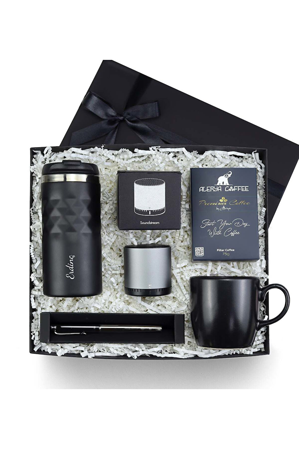 Kişiye Özel Termos & Hoparlör & Filtre Kahve & Kupa & Kalem Premium Hediye Seti