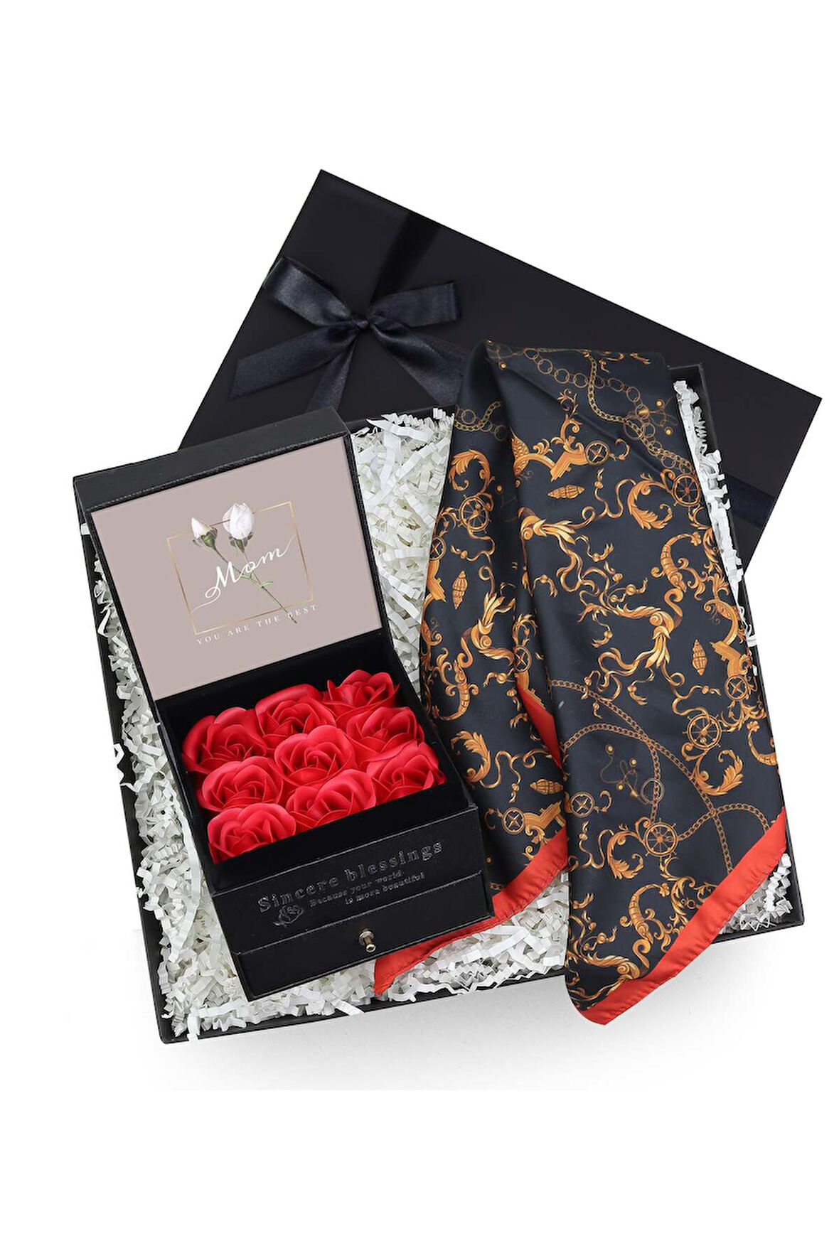 Çekmeceli Gül Kutusu & Fular Anneler Günü Hediye Seti