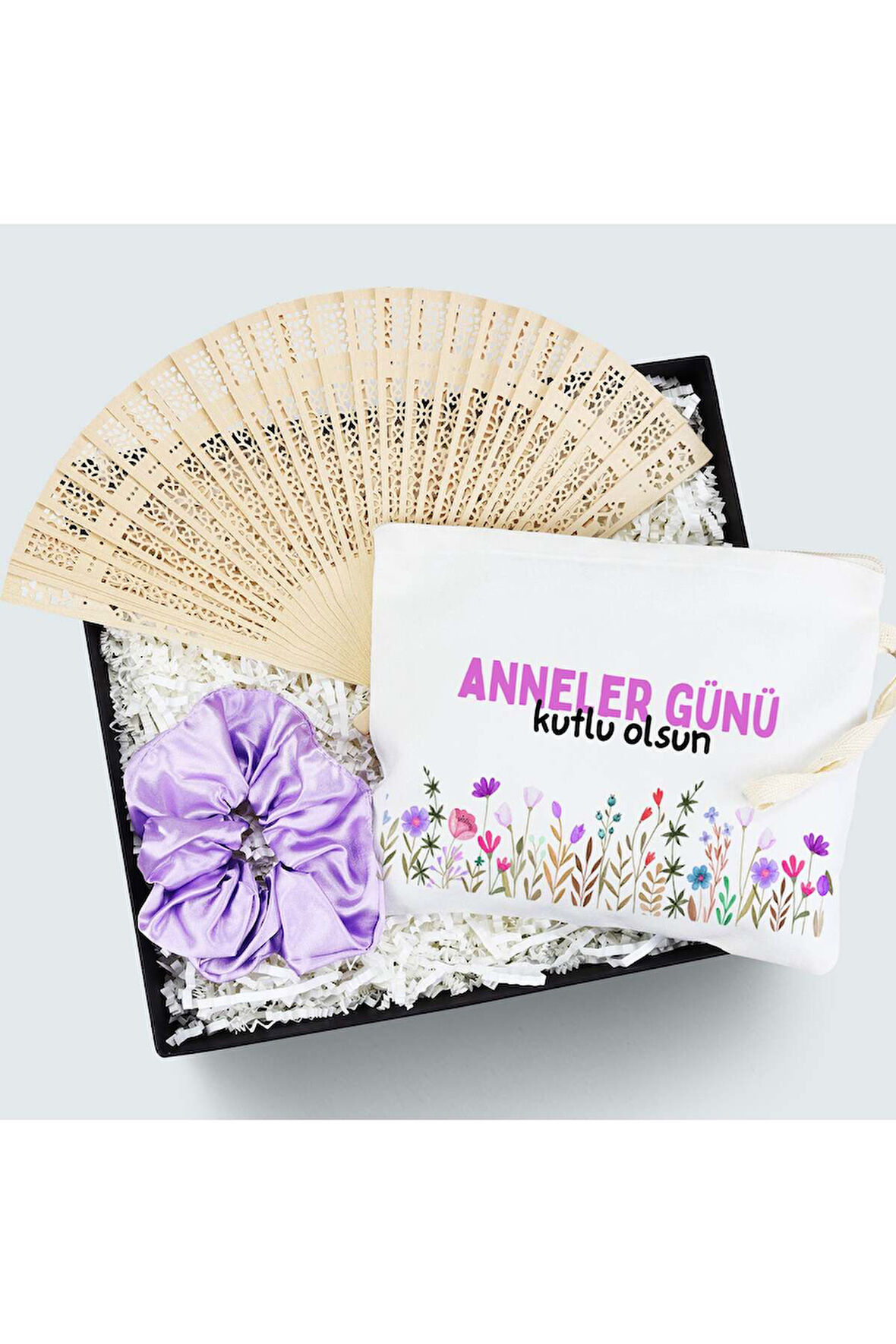Bez Çanta & Saten Toka & Ahşap Yelpaze Anneler Günü Hediye Seti