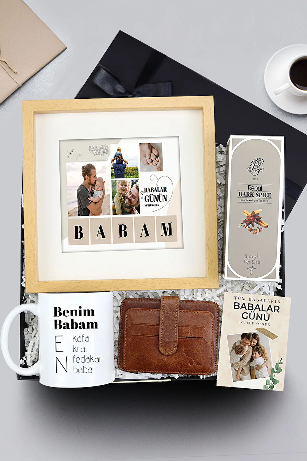 Paspartu Çerçeve & Hakiki Deri Kartlık & Baba Kupa & Kolonya Hediye Seti