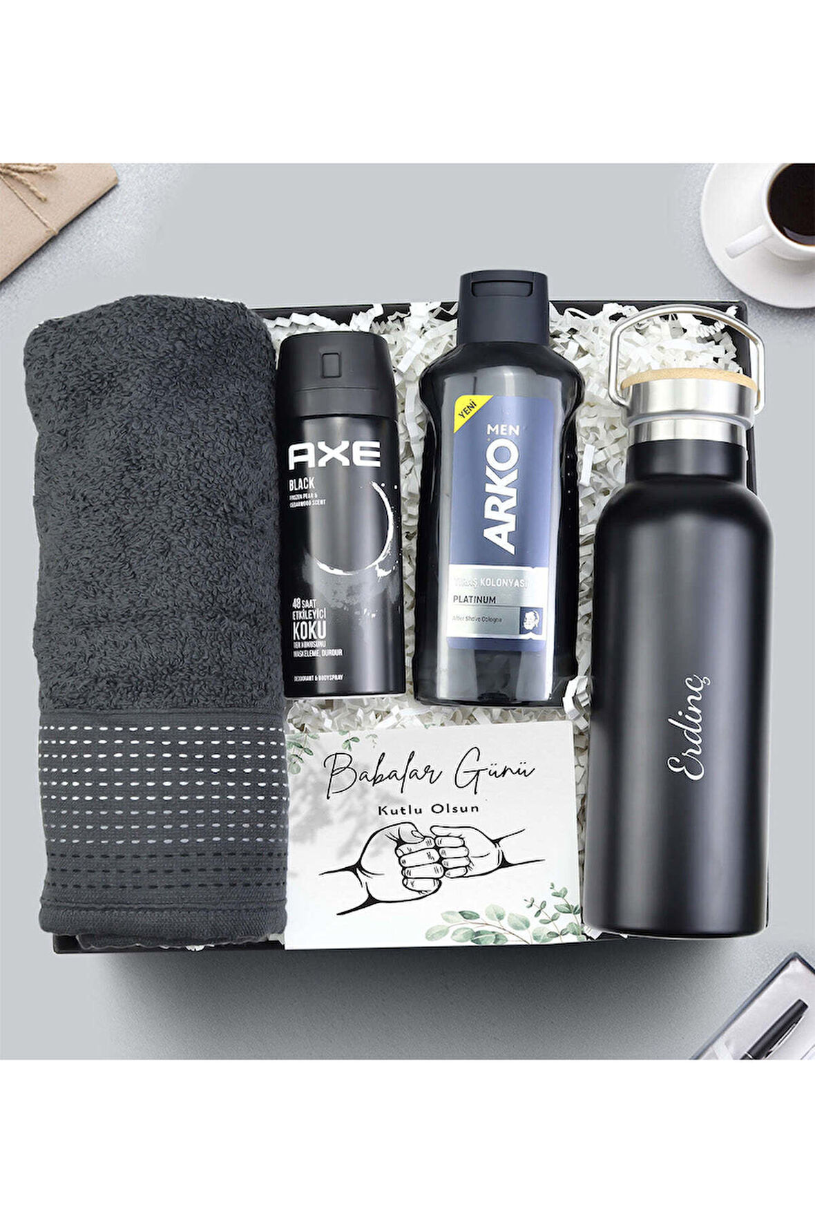 Termos Matara & Havlu & Tıraş Kolonyası & Axe Deodorant Hediye Seti