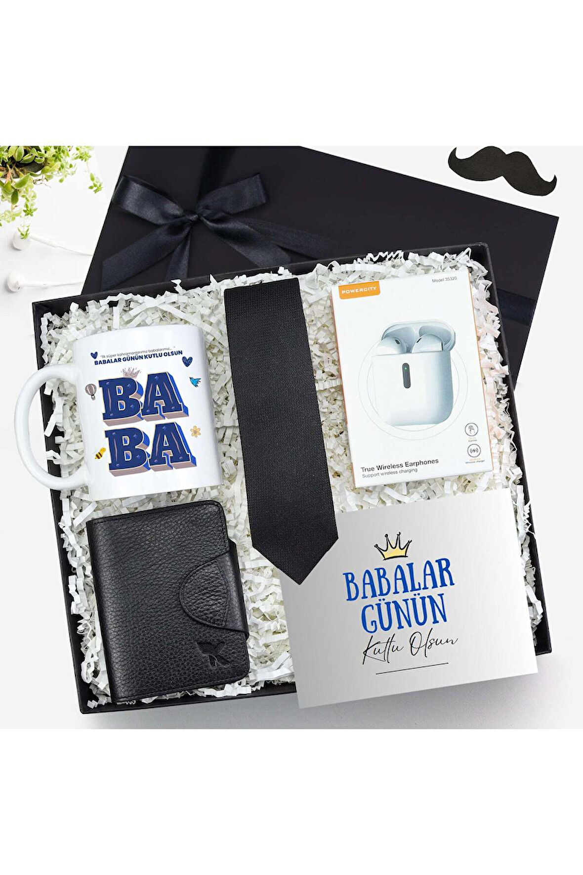 Kravat & Kulaklık & Deri Cüzdan & Bardak Babalar Günü Hediye Seti