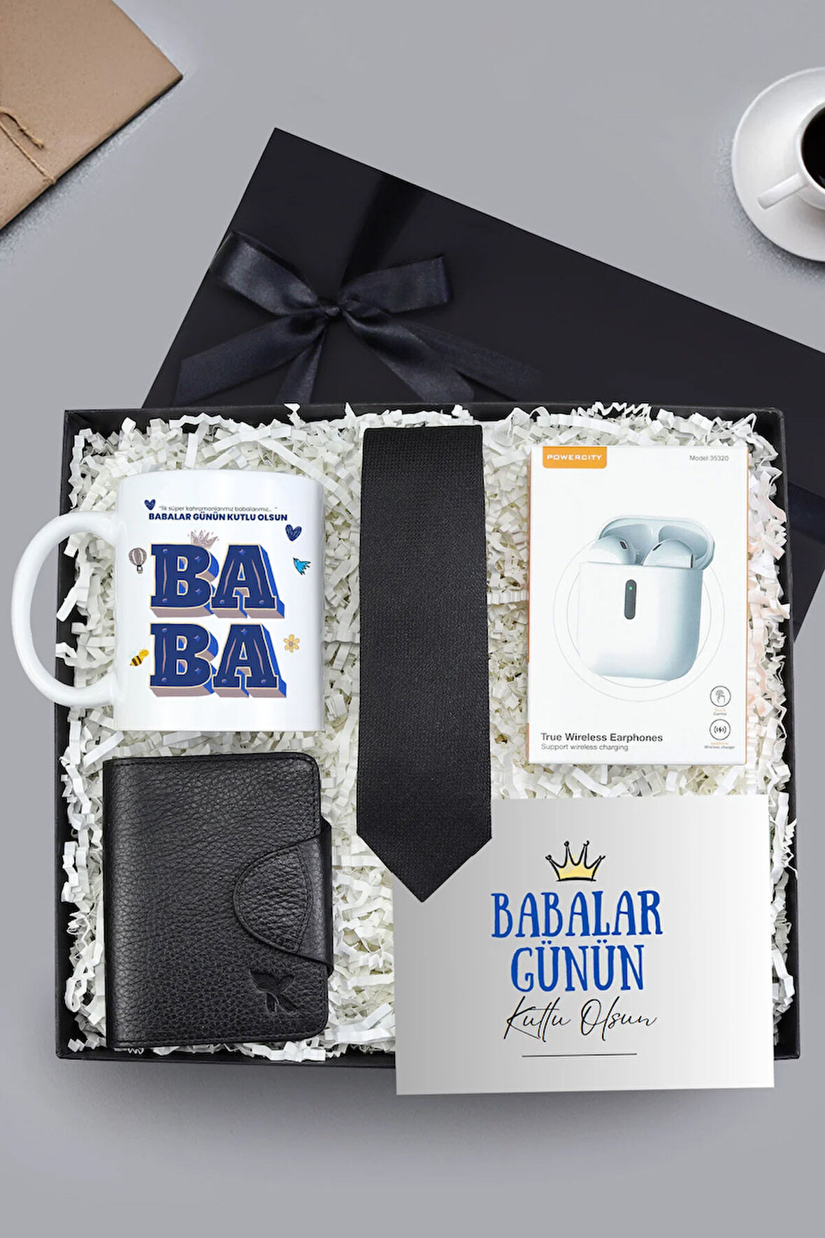 Kravat & Kulaklık & Deri Cüzdan & Bardak Babalar Günü Hediye Seti