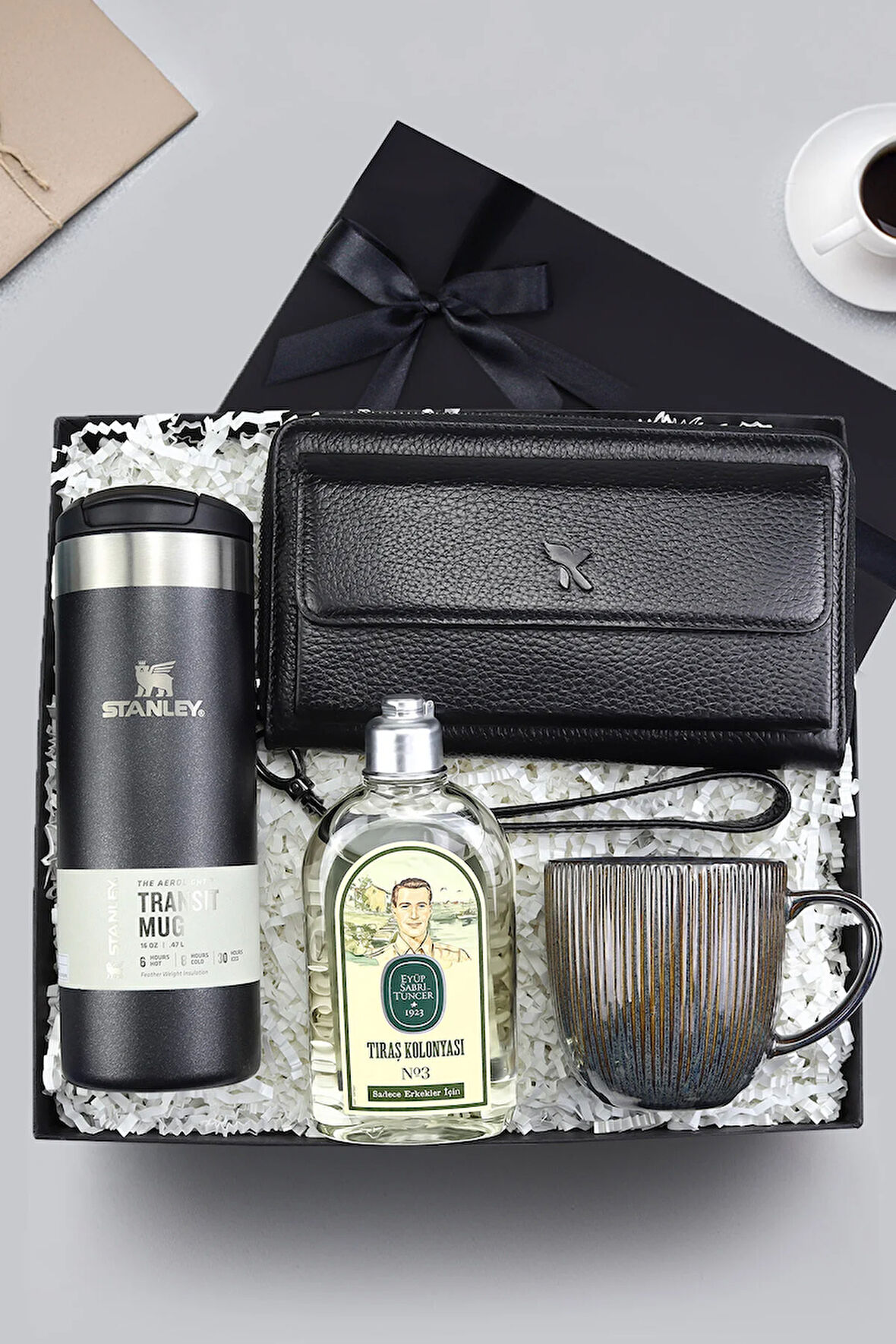 0,47 L & Hakiki Deri Cüzdan BC425 & Lacivert Porselen Kupa & Eyüp Sabri Tuncer Tıraş Kolonyası