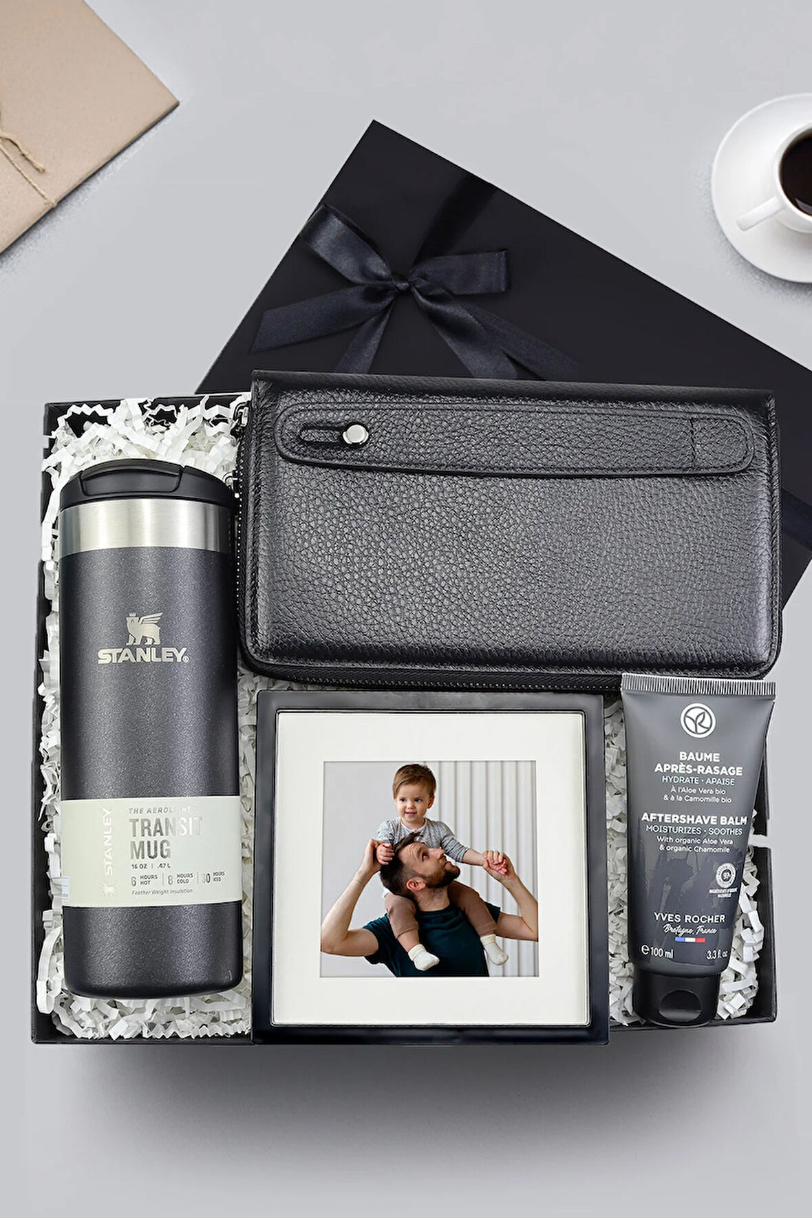 Deri Erkek Cüzdan & 0,47 ml & Yves Rocher Balsam & Paspartu Çerçeve Hediye Seti