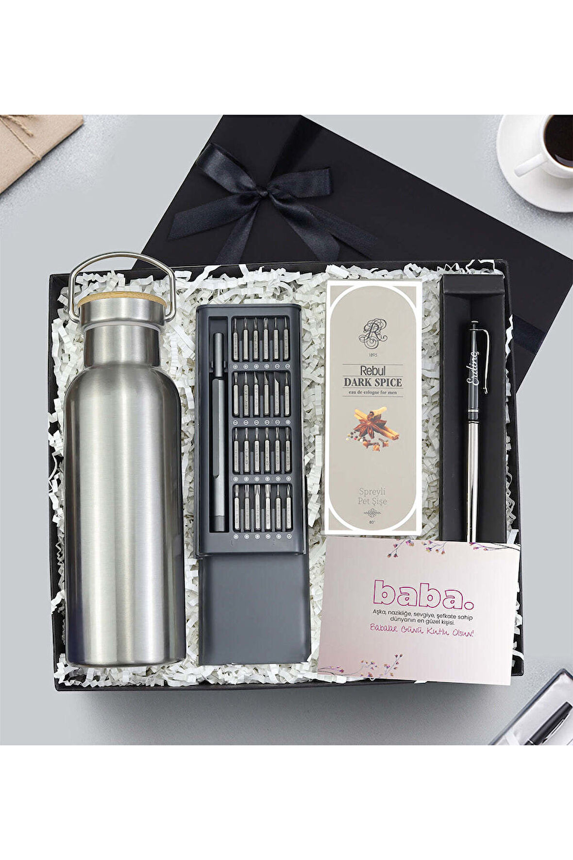 Termos Matara & Tornavida Seti & Kolonya & Metalik Roller Kalem Hediye Seti