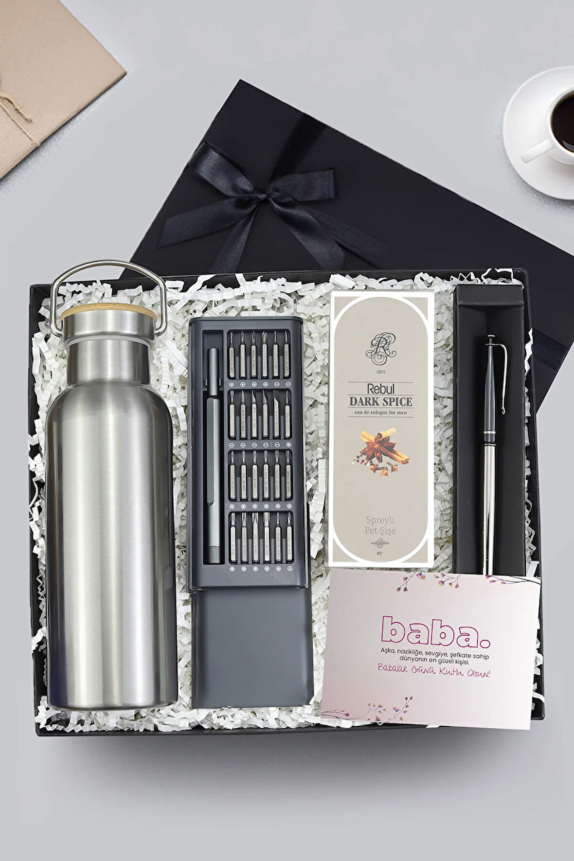 Termos Matara & Tornavida Seti & Kolonya & Metalik Roller Kalem Hediye Seti
