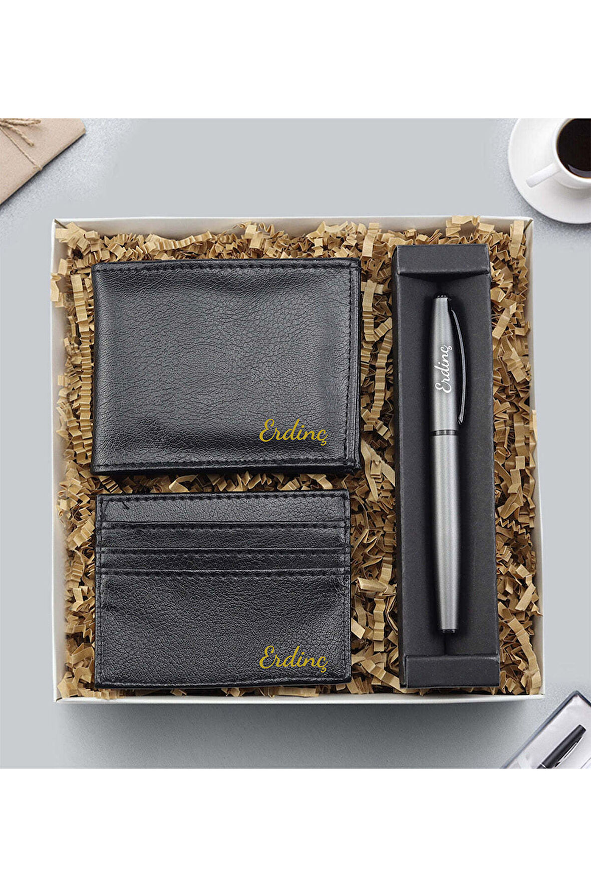 Gri Roller Kalem & Erkek Cüzdan & Kartlık