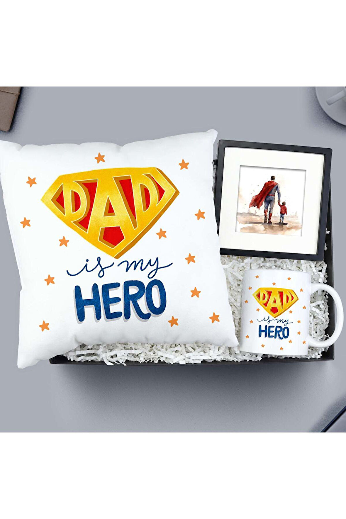 Baba Tasarım Yastık & Kupa & 13x13 cm Paspartu Çerçeve