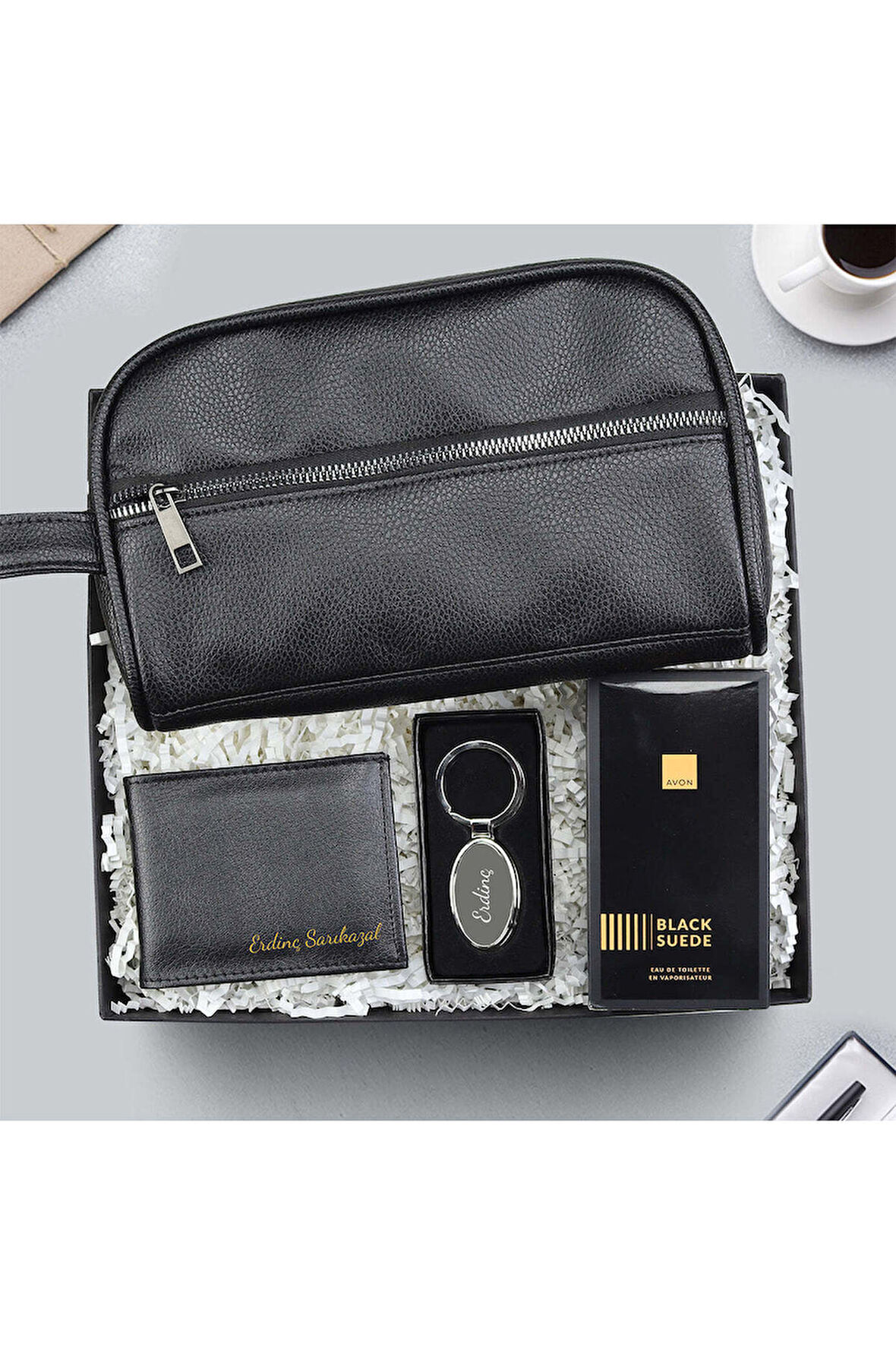 Erkek El Çantası & Cüzdan & Anahtarlık & Black Suede Parfüm