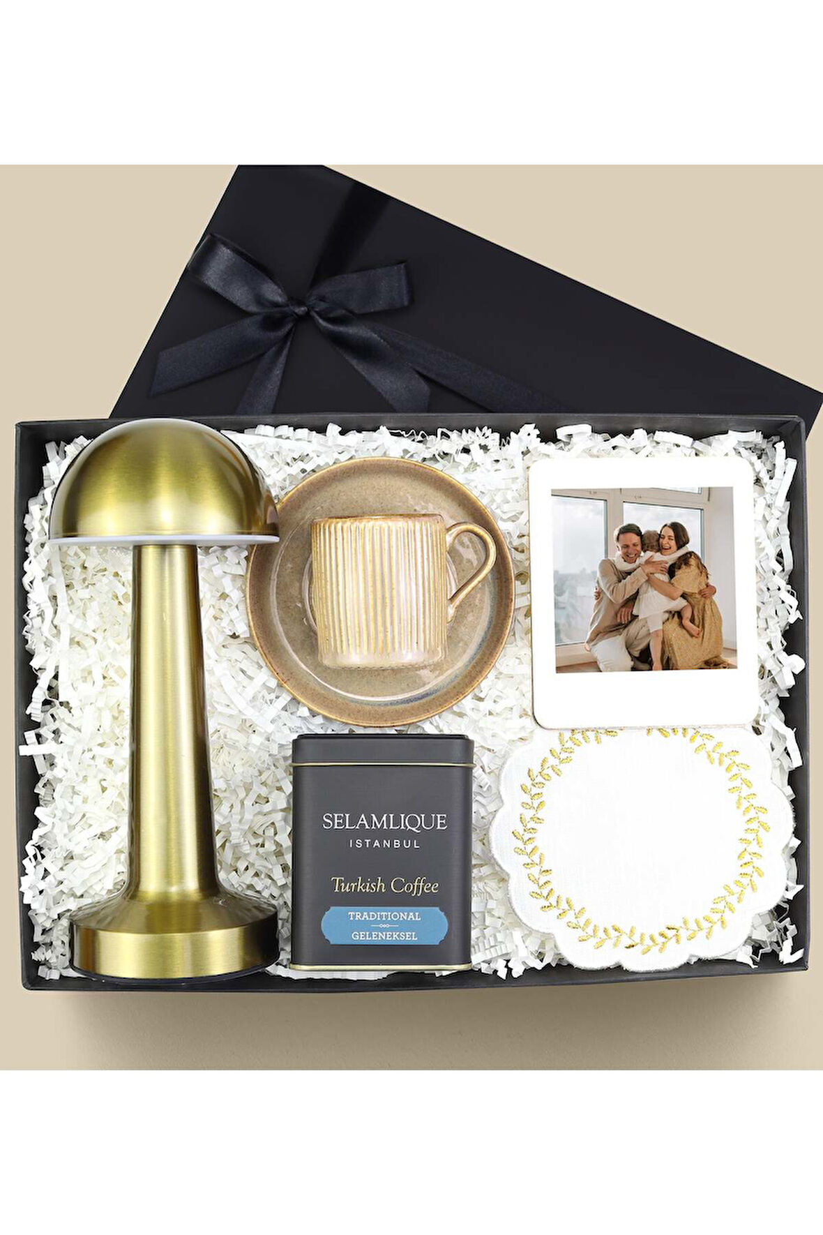 Masa Lambası & Sunum Kahve Peçetesi & Çerçeve & Türk Kahvesi & Kahve Fincanı Premium Hediye Seti
