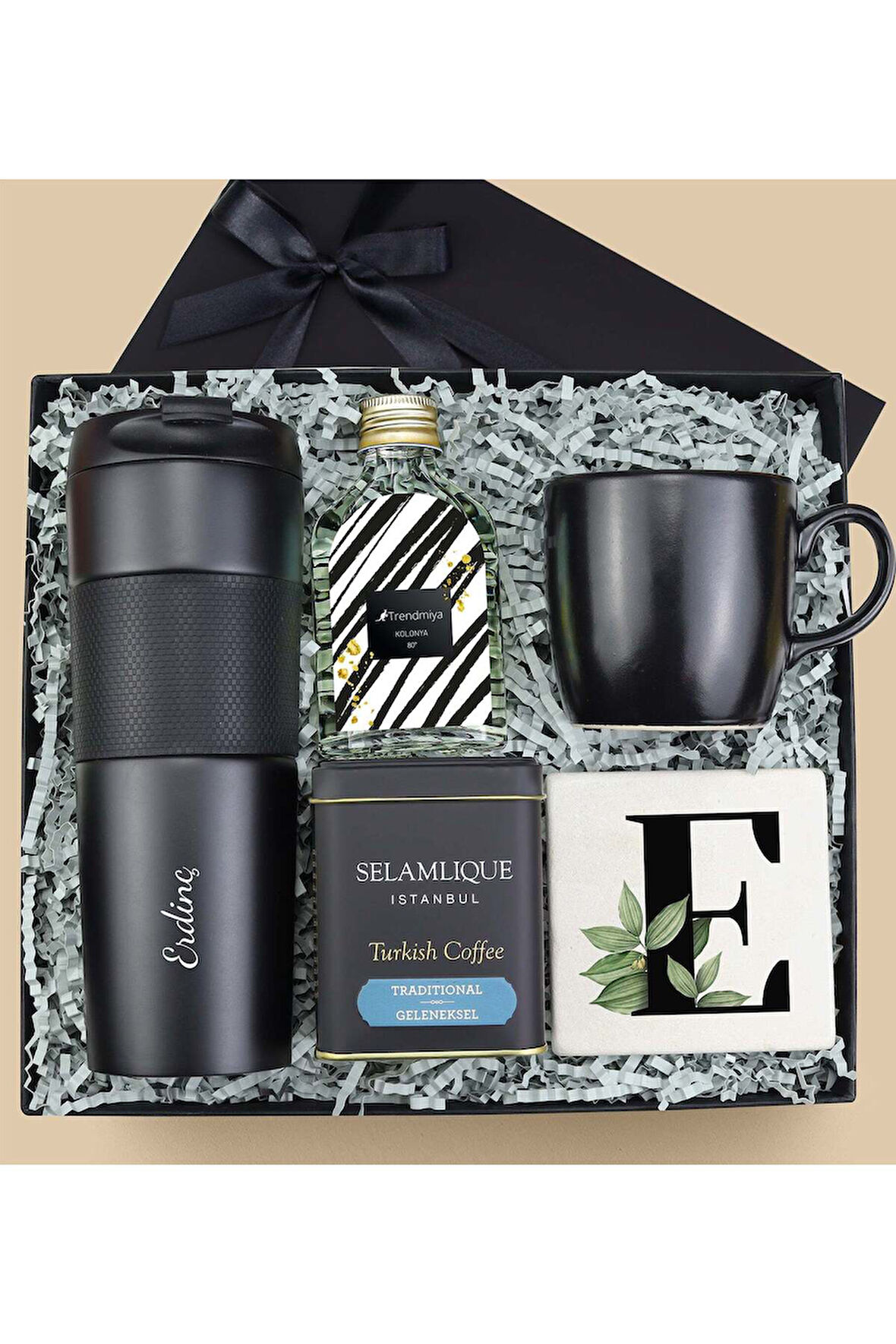 Kişiye Özel French Press Termos & Kolonya & Kupa & Selamlıque Türk Kahvesi Hediye Seti