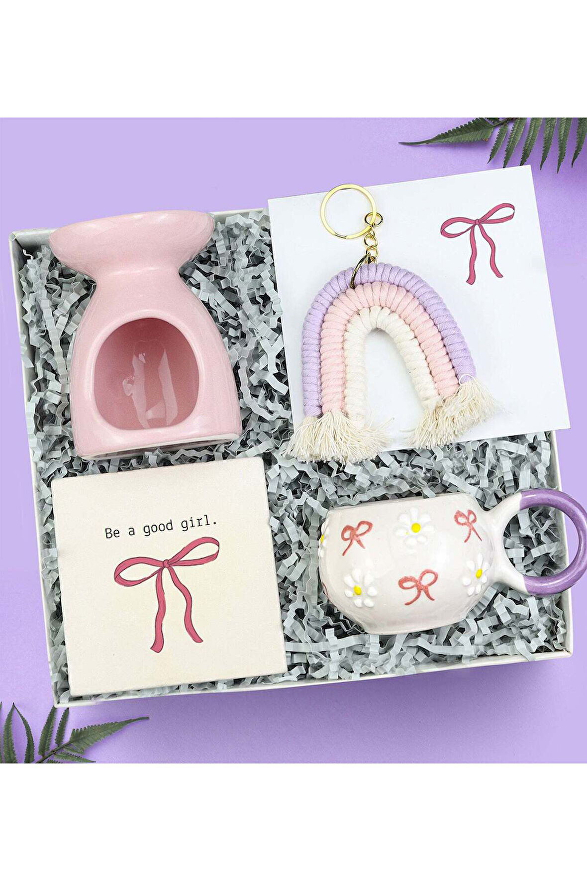 % 100 El Yapımı Kupa & Taş Bardak Altlığı & Gökkuşağı Anahtarlık & Buhurdanlık Hediye Seti