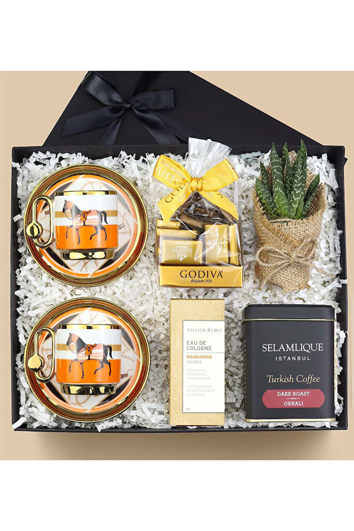 Çikolata & 2li Fincan & Kolonya &Türk Kahvesi & Canlı Sukulent Çiçek Premium Hediye Seti